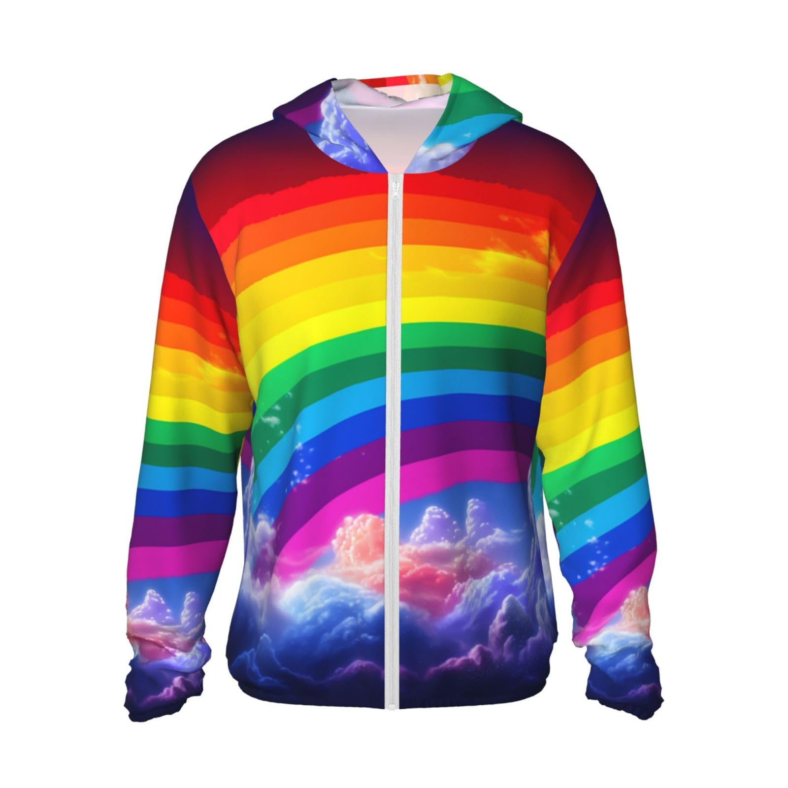 UPF 50+ Light Jacket Full Zip Sun Protection Hoodie for Women Men Long Sleeve Rainbow Sun Shirts