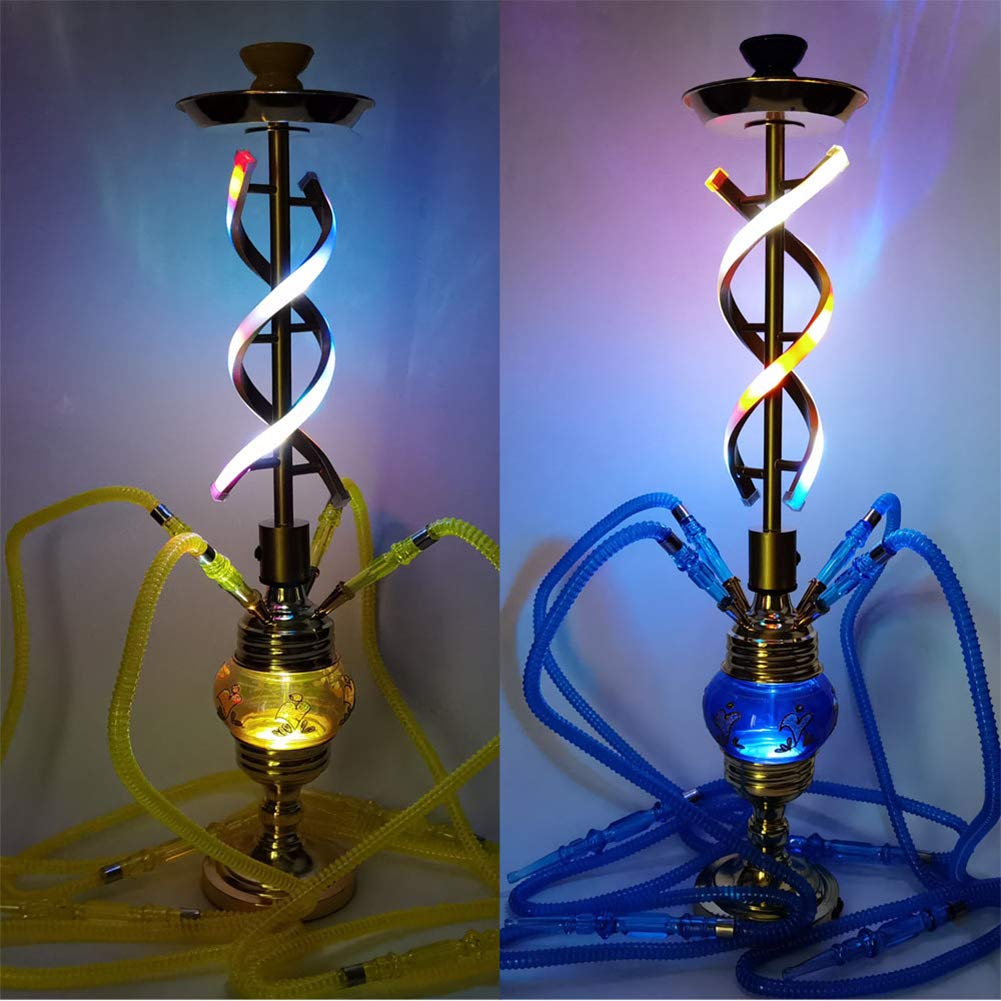 Shisha Set, Premium Shisha Set aus Aluminiumlegierung mit 4 Silikonschläuchen und LED-Licht - Ceremic Bowl Carbonera, Gelb