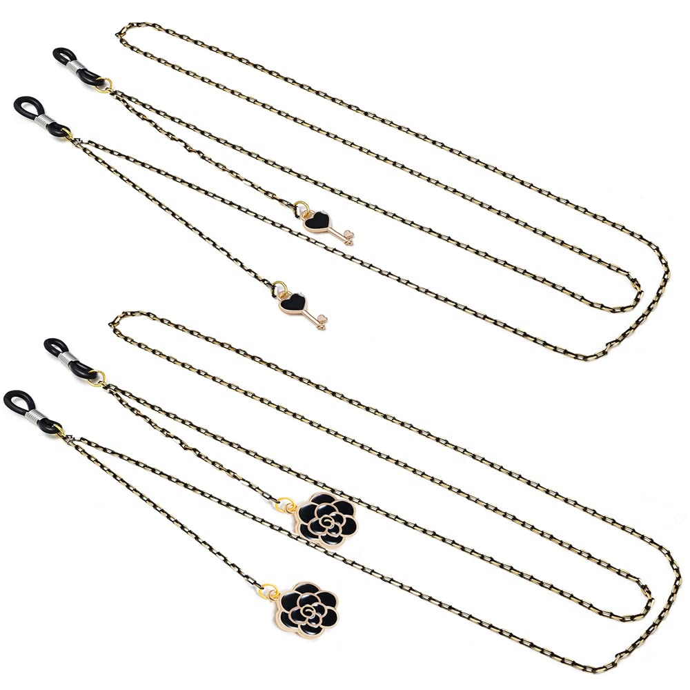 Brillenkette, 8 PCS Brillenkette for Frauen Anhänger Sonnenbrille Kette Lesebrille Halter Brillenband(Black)