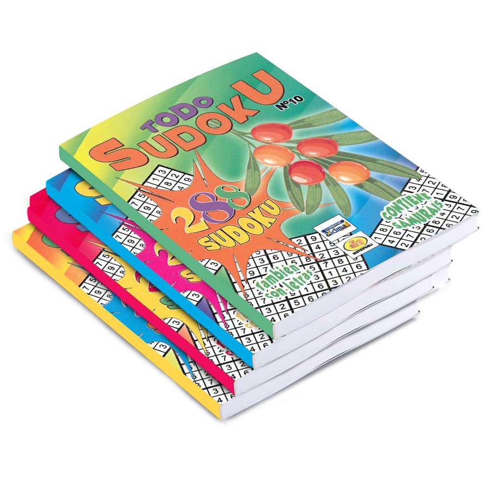 Papelivi - Lote con 4 Pasatiempos Todo Sudoku también con letras. Contiene Samurais. 164 páginas con más de 280 Sudokus para resolver. Ideales para casa, viaje, residencias, campamentos, hoteles (4)