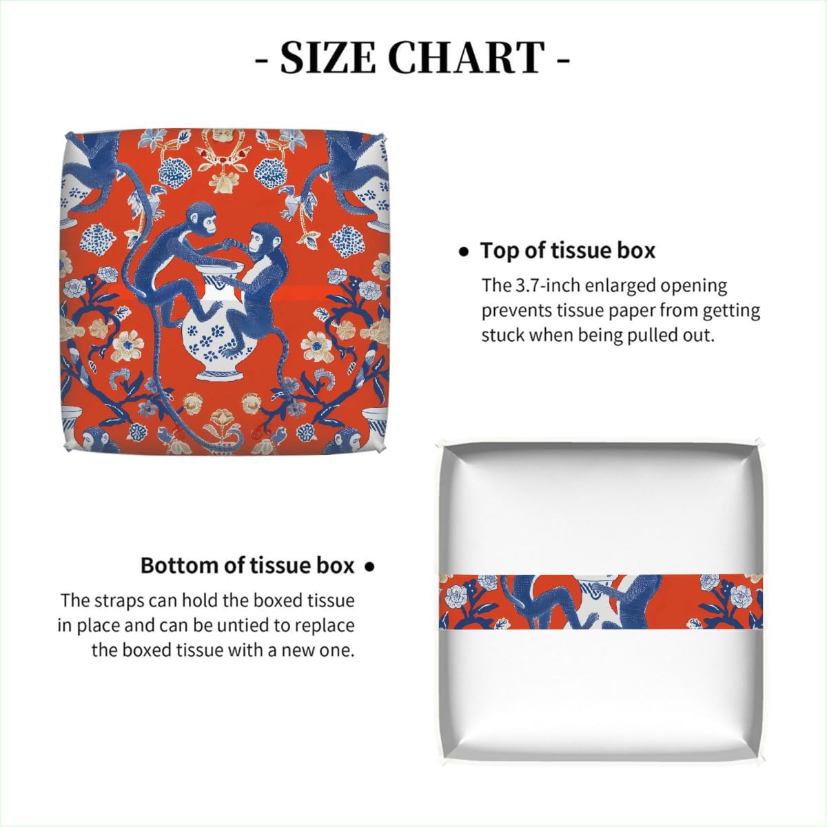 Chinese Style Monkey Florals Tissue Box Cover Leather Tissue Box Case Holder Decorative Facial Paper Organizer for Car Bathroom Tabletop image 5