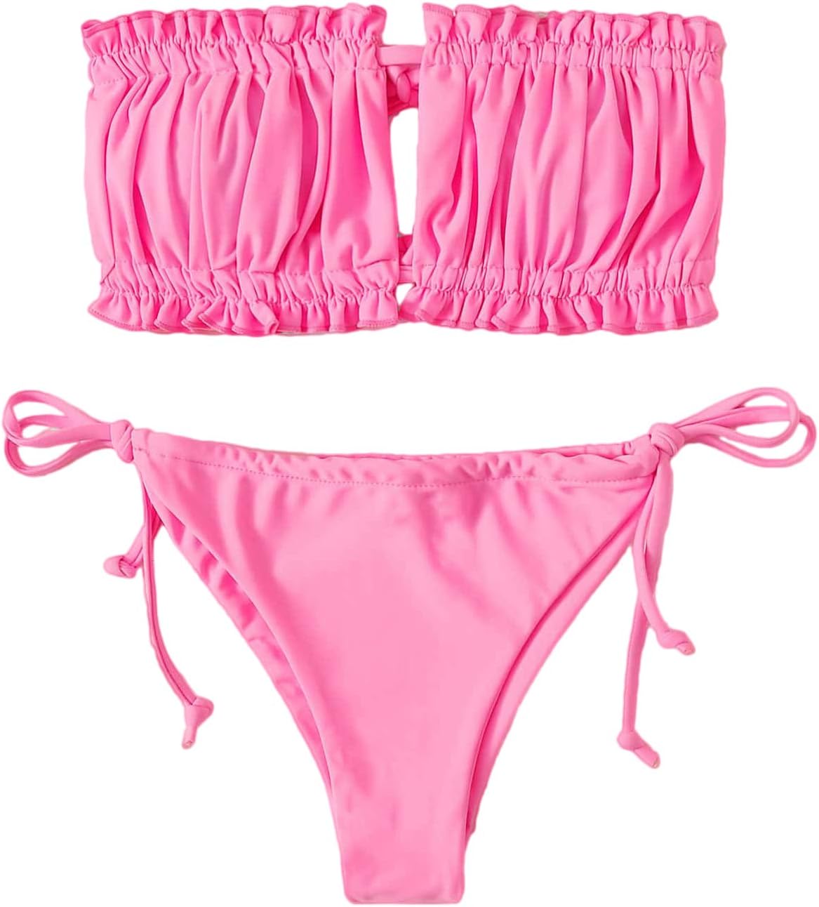 ruched frill bandeau tie side bikini swimsuit