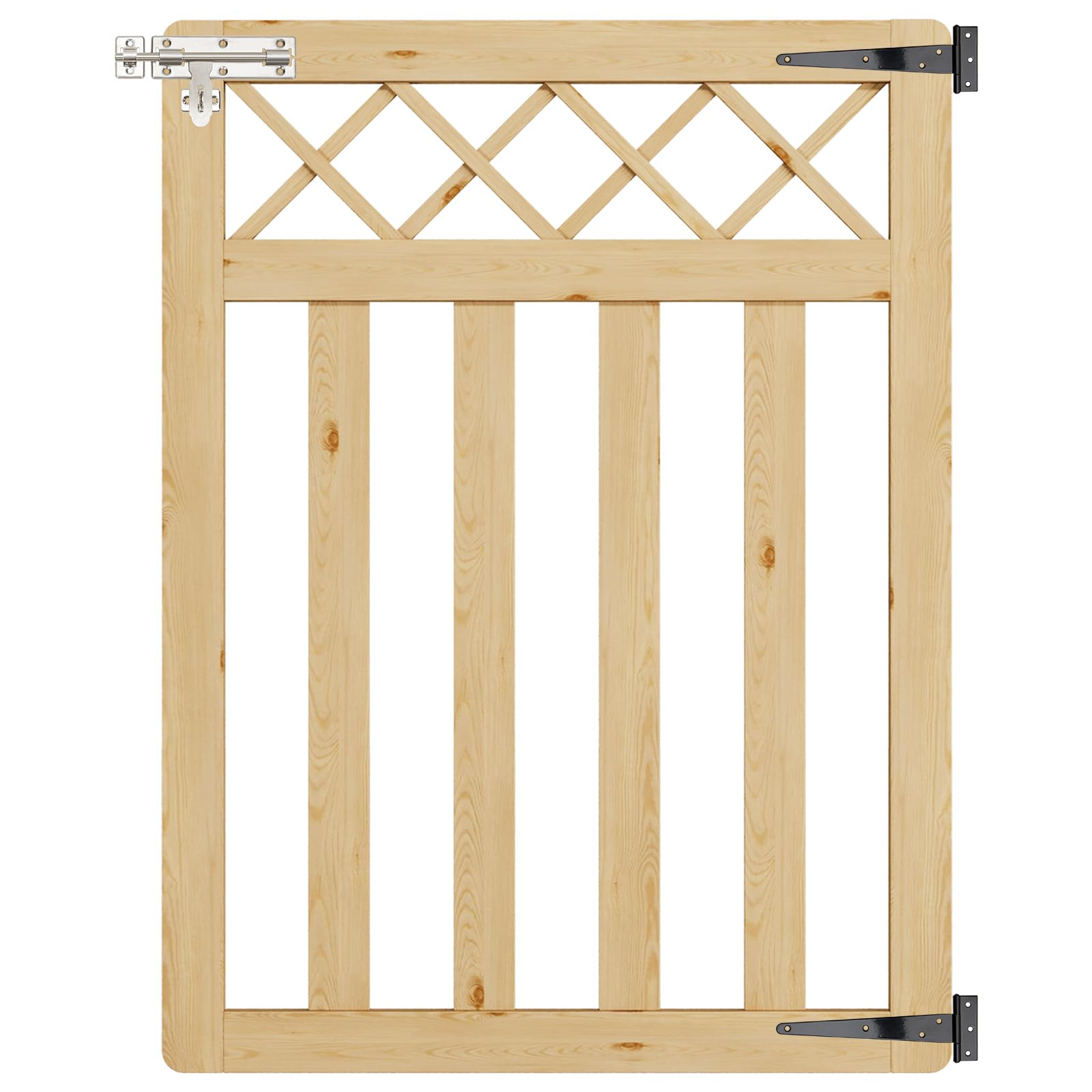 INMOZATA Garden Gate Wooden Pedestrian Gate with Gate Lock and Hinge, 3ft Wide x 4ft High (90cm Wide*120cm High)