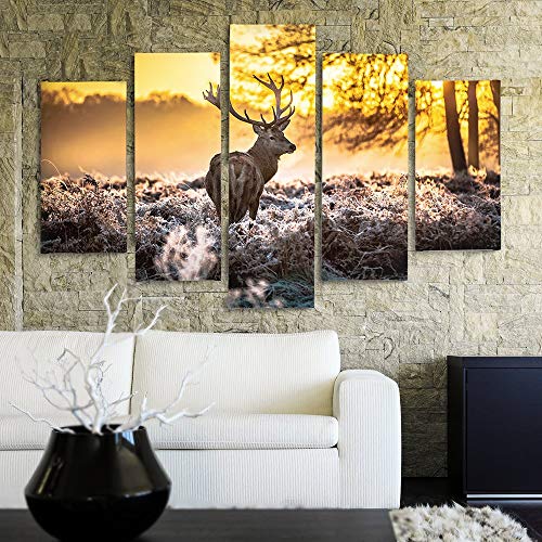 Tableau deco cerf pentaptyque 5 parties xxl nature animaux
