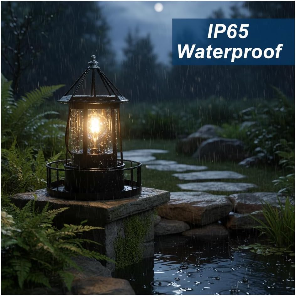 Solar Lighthouse Lamp 360 Rotating Beacon IP65 Waterproof Outdoor Solar Light for Garden Yard Durable Landscape Lighting