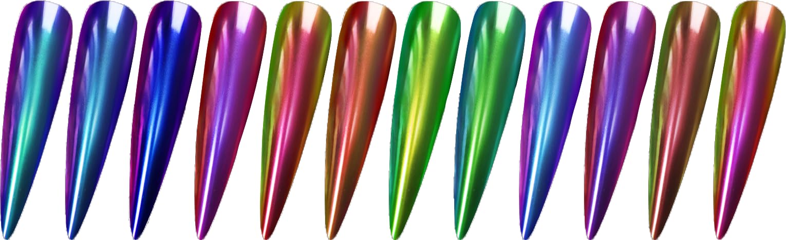 12PCS Nail Powder Glitter Metallic Shining Metallic Mirror Effect Sparkle Iridescent Pigment Glitter for Nail Art Manicure Decoration Home DIY Salon Eyeshadow Nail Decorations Accessories