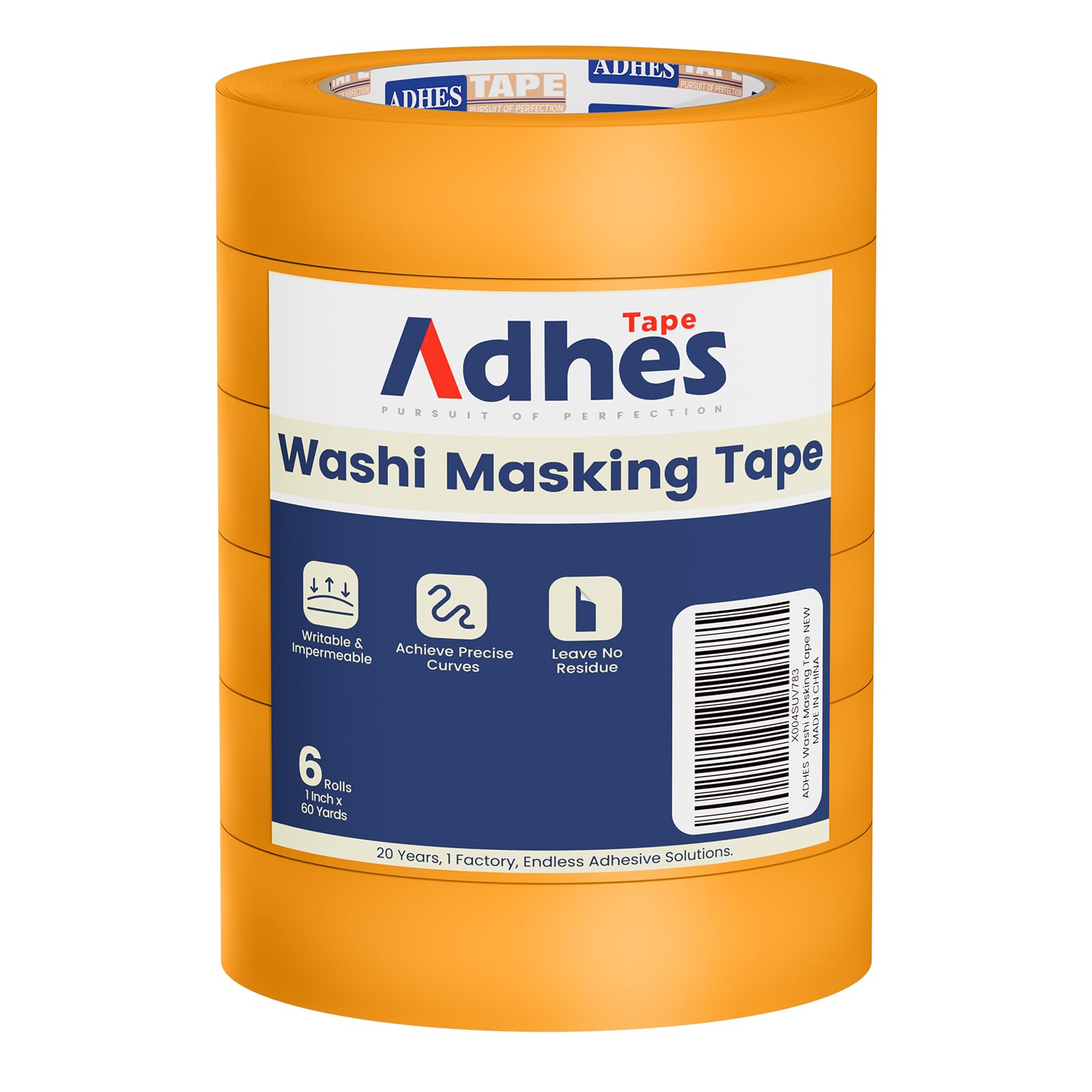 ADHES Orange Yellow Masking Tape Washi Tape 25mm x 55m x 6 Rolls