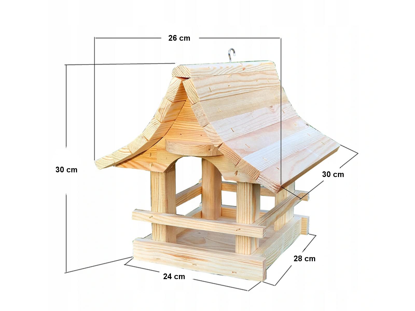 Mangeoire Oiseaux En Bois De Pin – Nichoir Station Alimentation, Protection Pluie Neige, Toit Large, Accroche Facile Balcon Jardin