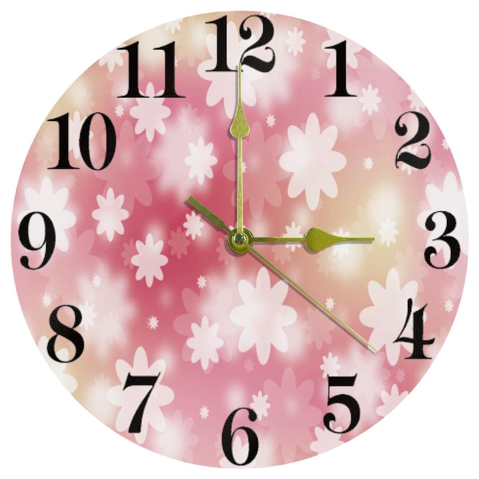 Horloge murale à quartz silencieuse blanche de 25,4 cm avec motif floral pour maison