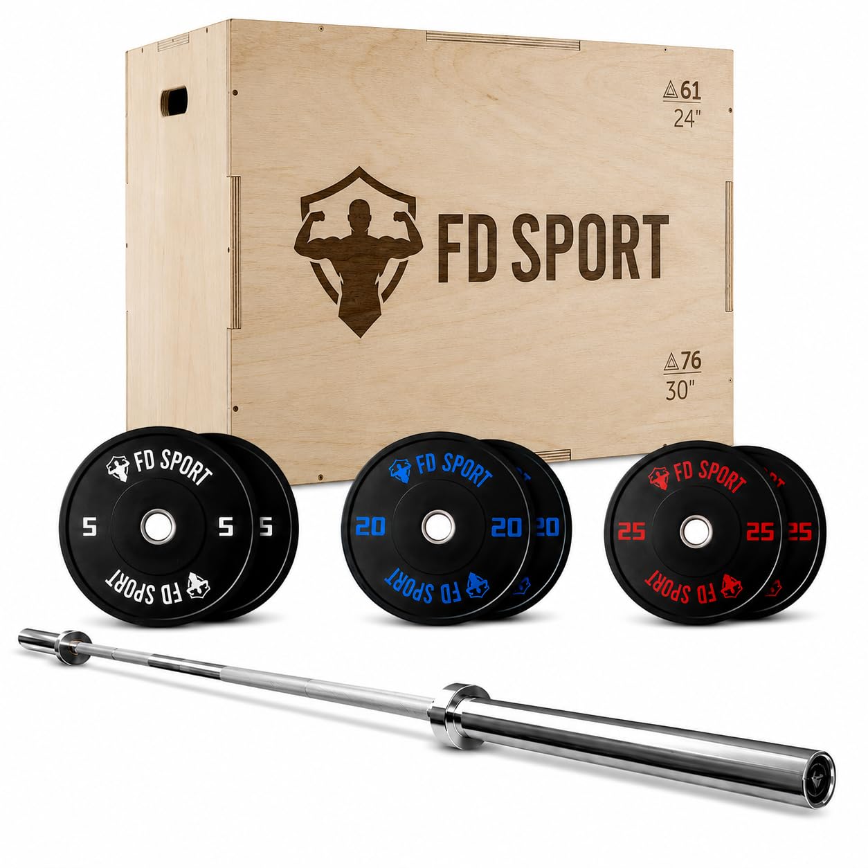 it Bilanciere Olimpico 220 cm con 100 kg Bumper Plates (2x5 kg + 2x20 kg + 2x25 kg) e Plyo Box 3 Altezze in Legno | Set Pesi Olimpici 50 mm per Home Gym, Cross Training, Weightlifting e Powerlifting