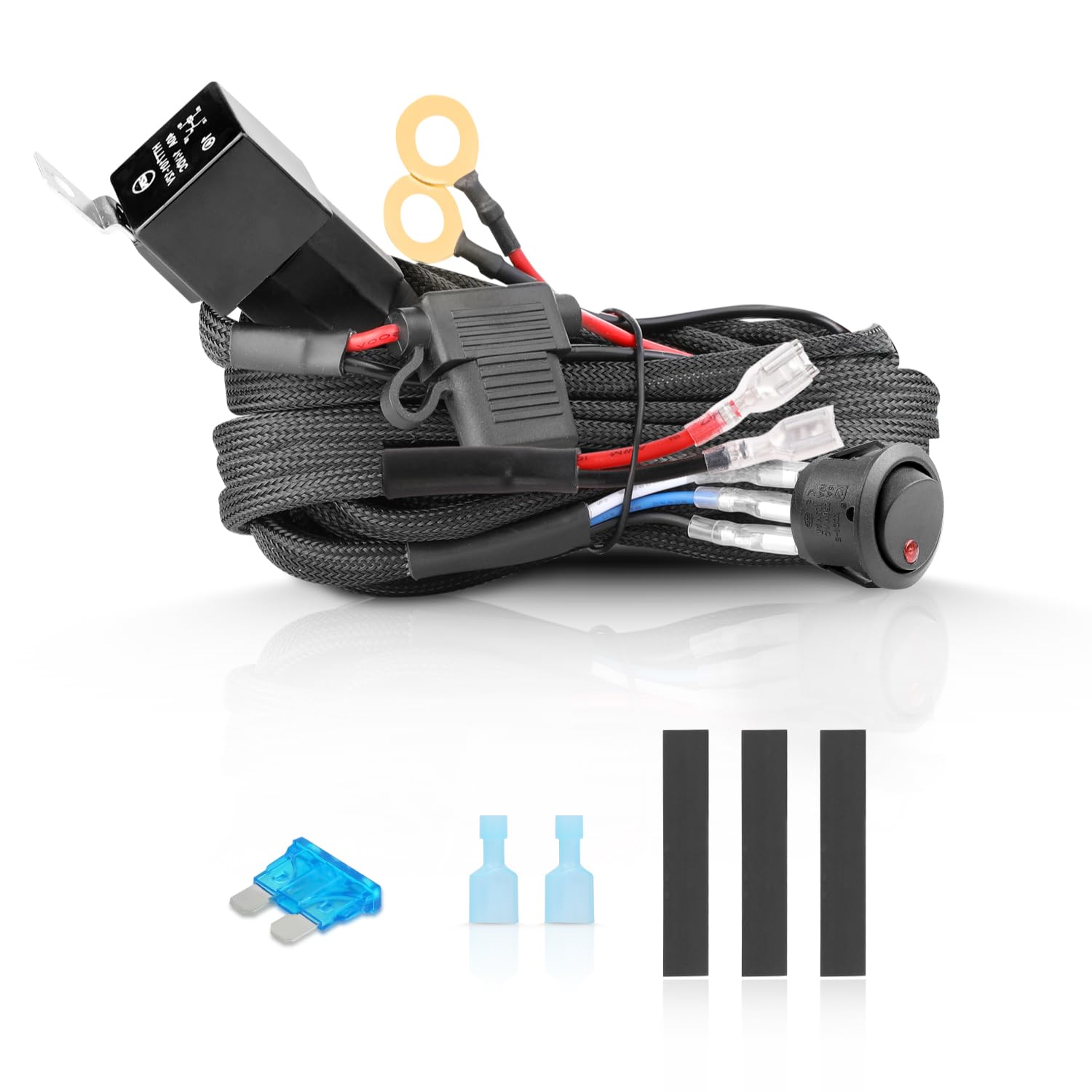 AKD LED Light Bar Wiring Harness Kit - 12V 40A Relay Fuse Rock Switch for Offroad Driving Lights - Nylon Harness for Truck Pickup ATV UTV SUV Boat