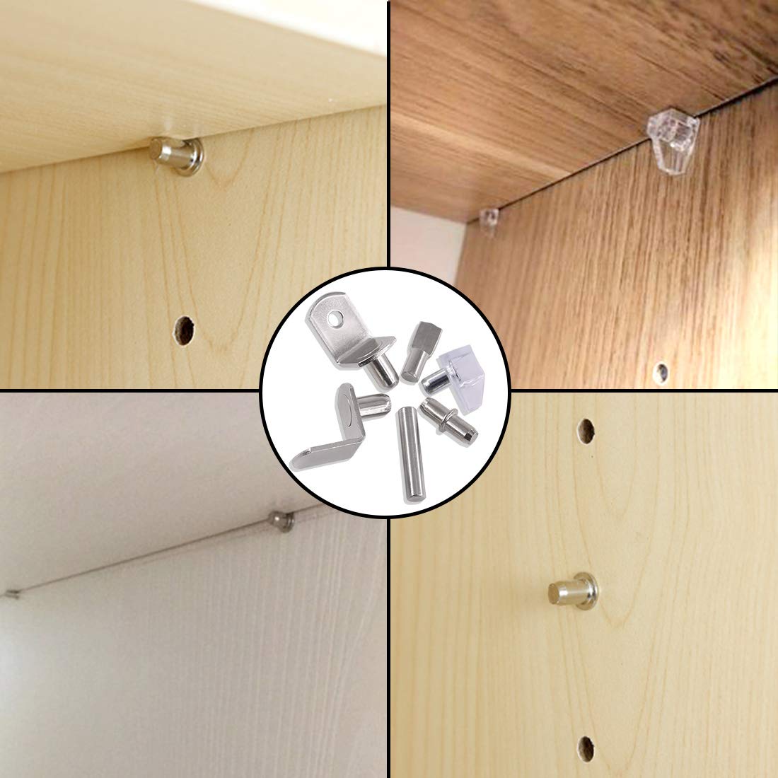 Keadic 160Pcs Nickel Plated Shelf Pegs Shelves Pins Kit, 5 Styles Hardware Heavy Duty Shelf Pin Cabinet Furniture Shelf Pins Support Bracket Pegs Cabinet Support Shelf Pins for Furniture (5mm & 6mm) — Amazon image 6