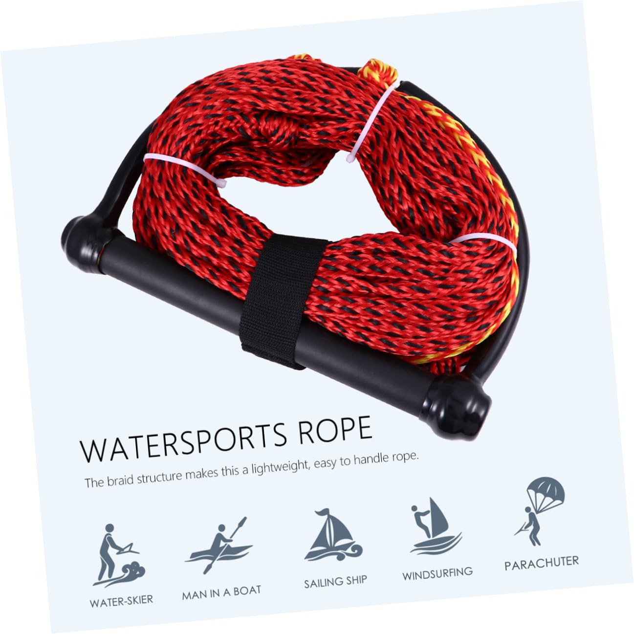 Corde de Ski Nautique en Nylon Tressé Poignée Noire Légère Corde de Wakeboard et Kneeboard Résistante à L’Humidité UV pour Sports Nautiques et Navigation de Couleur Aléatoire