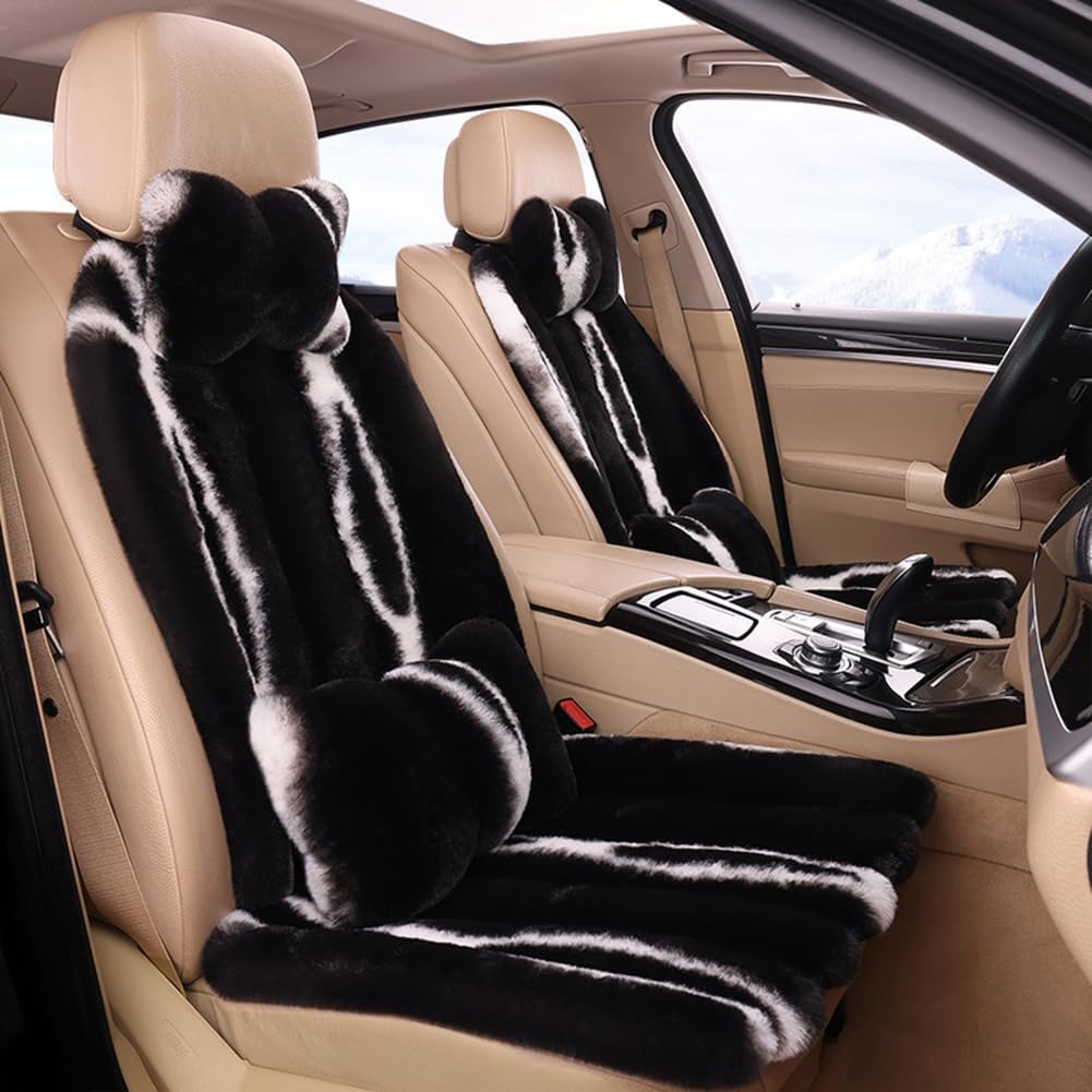 Faux Sheepskin Car Seat Cover Full Set, Fluffy Cute Black Fuzzy Car Seat Cover for Soft Auto Universal Plush Vehicle Seat Protector Pad Accessories Home and Office Chair - Image 2