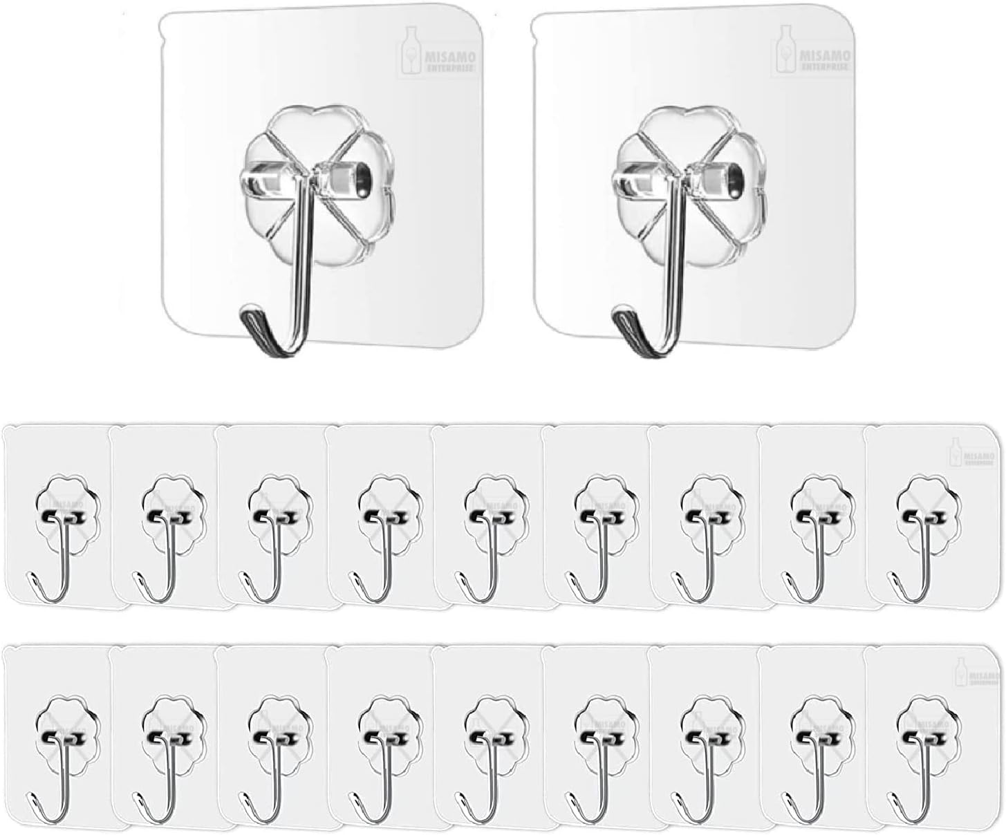 PVC Wall Hooks for Bathroom Accessories Without Drill, Pack of 20, Transparent