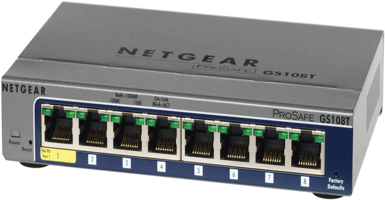 NETGEAR GS108Tv2 8-Port Gigabit Smart Managed Pro Switch, ProSAFE Lifetime Protection