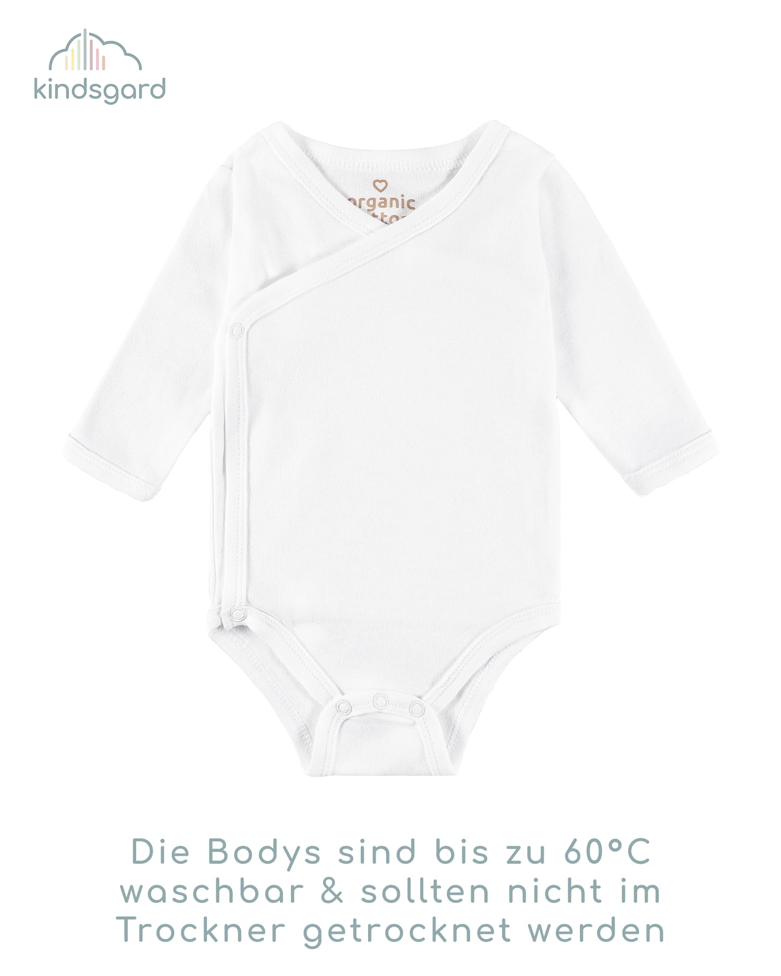 Kindsgard Baby Wickelbodys 3er-Pack Langarm - Unisex – aus 100% Bio-Baumwolle – OEKO-TEX zertifiziert – Einfache Handhabung – Ideal für Neugeborene & Säuglinge