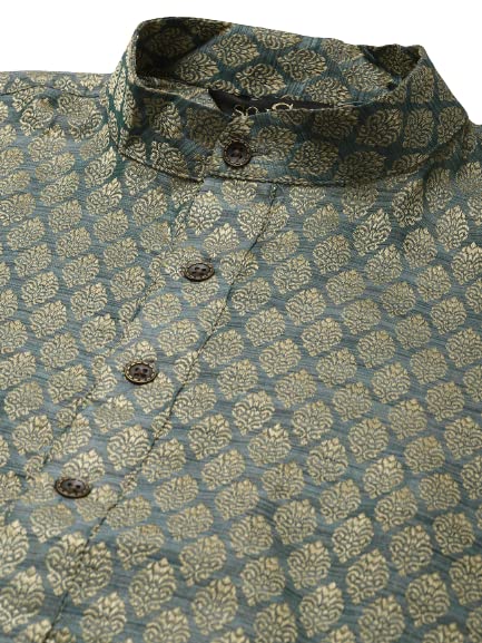 Kurta Silk Blend Teal Green Sojanya Ensemble Pyjama Churidar Homme