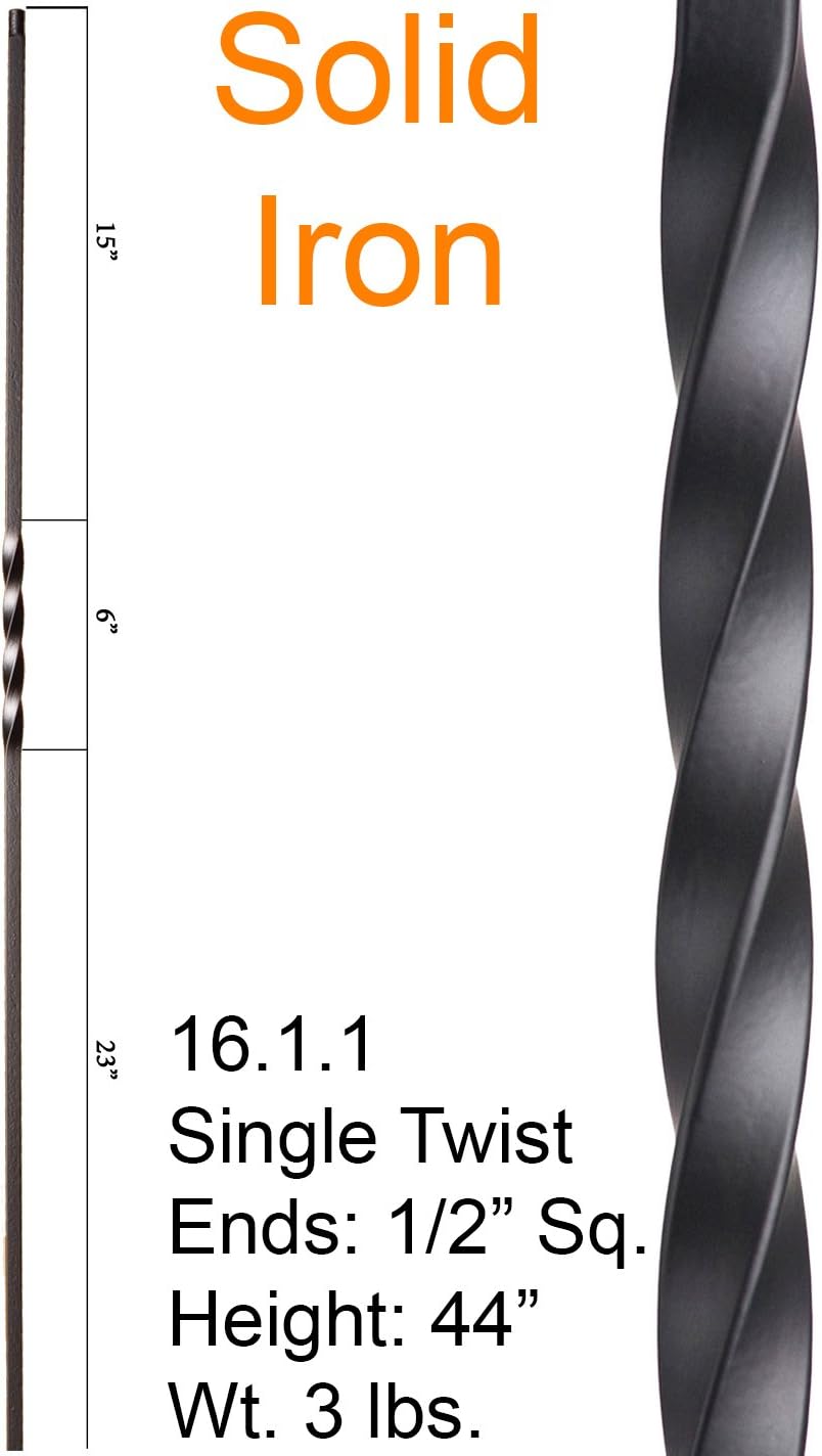Satin Black 16.1.1 Single Twist Solid Iron Baluster for Staircase Remodel, Box of 5