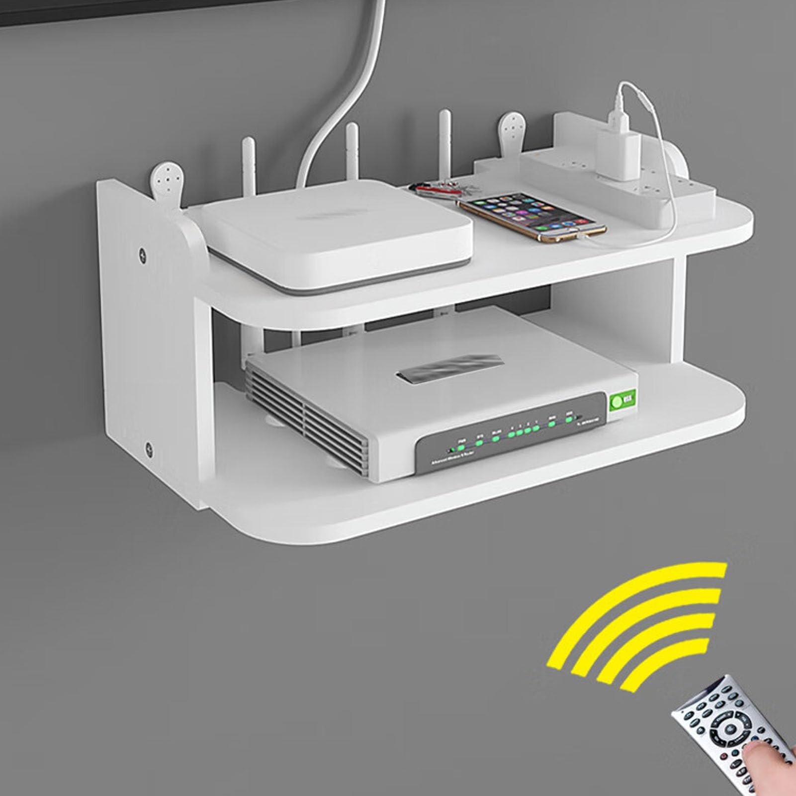 Router-Wandhalterung, WLAN-Router-Aufbewahrungsbox, Kabelmanagementbox, Multifunktions-Aufbewahrungsregal, Router-Schrank for Das Homeoffice(34 * 19.5 * 13cm)
