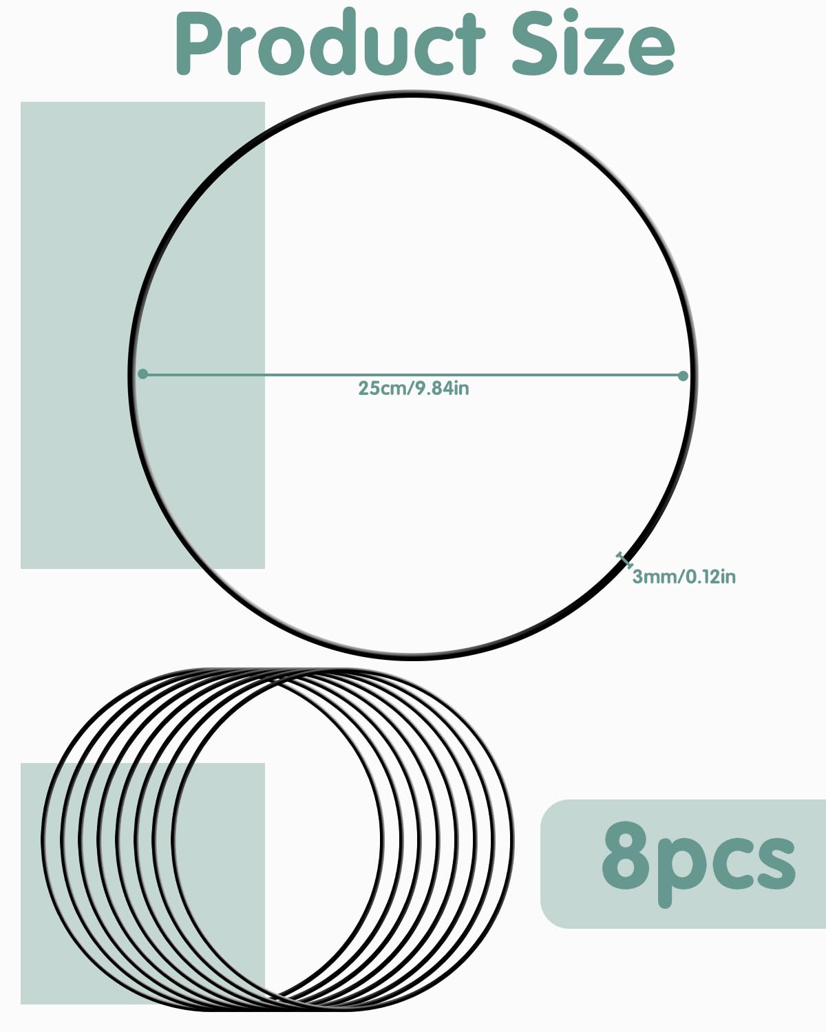 8 Pezzi 25cm Anelli in Metallo, Anello Ghirlande, Nero Cerchio Metallo, Cerchi per DIY Cerchio Floreale, Corona Nuziale, Acchiappasogni | Cerchi per DIY Cerchio Floreale, Corona Nuziale, Acchiappasogni