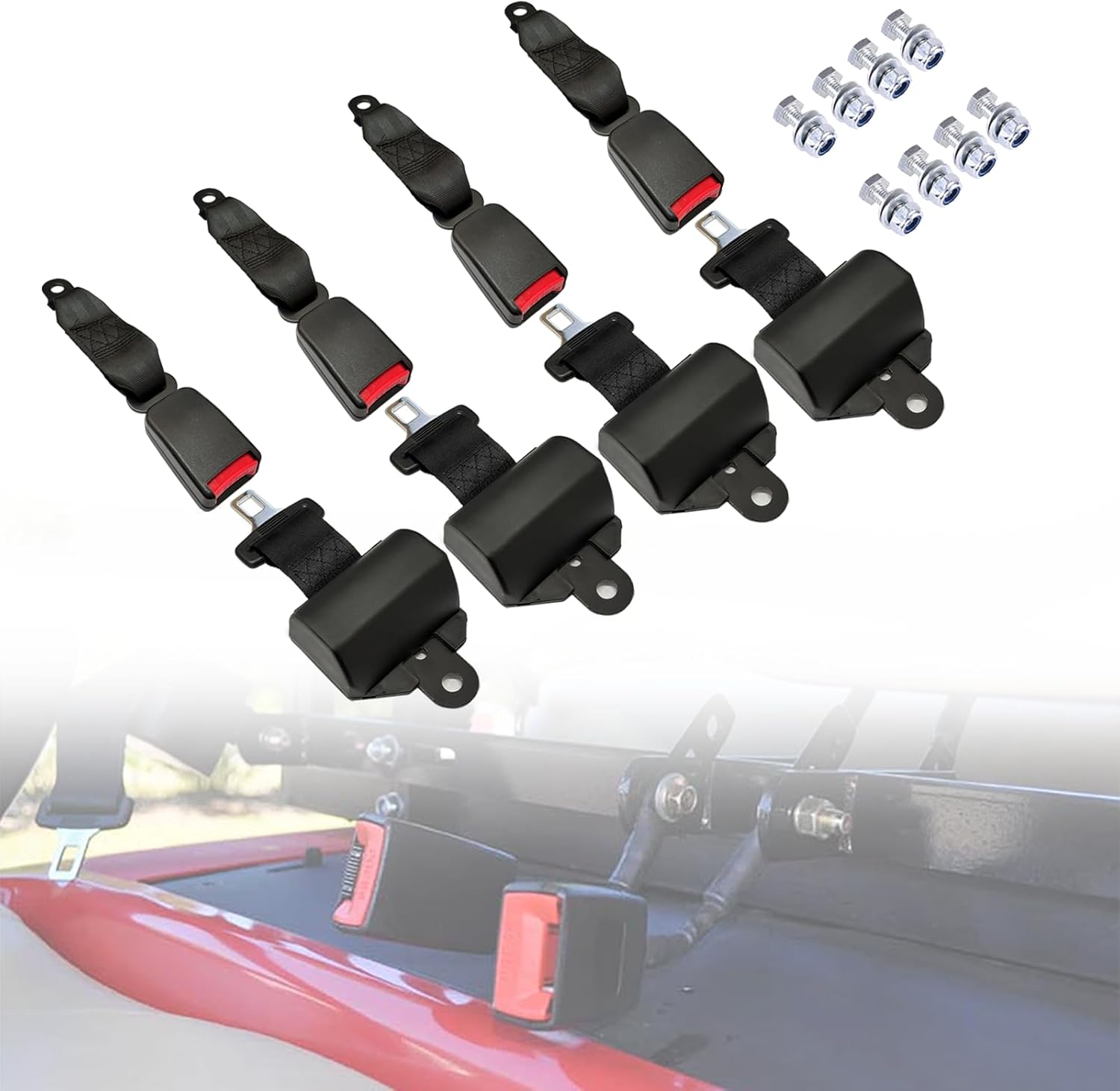 Golf Cart Seat Belt Bracket Kits, Retractable Replacement Band Accessory Compatible with EZGO Yamaha Club Car, 42" L