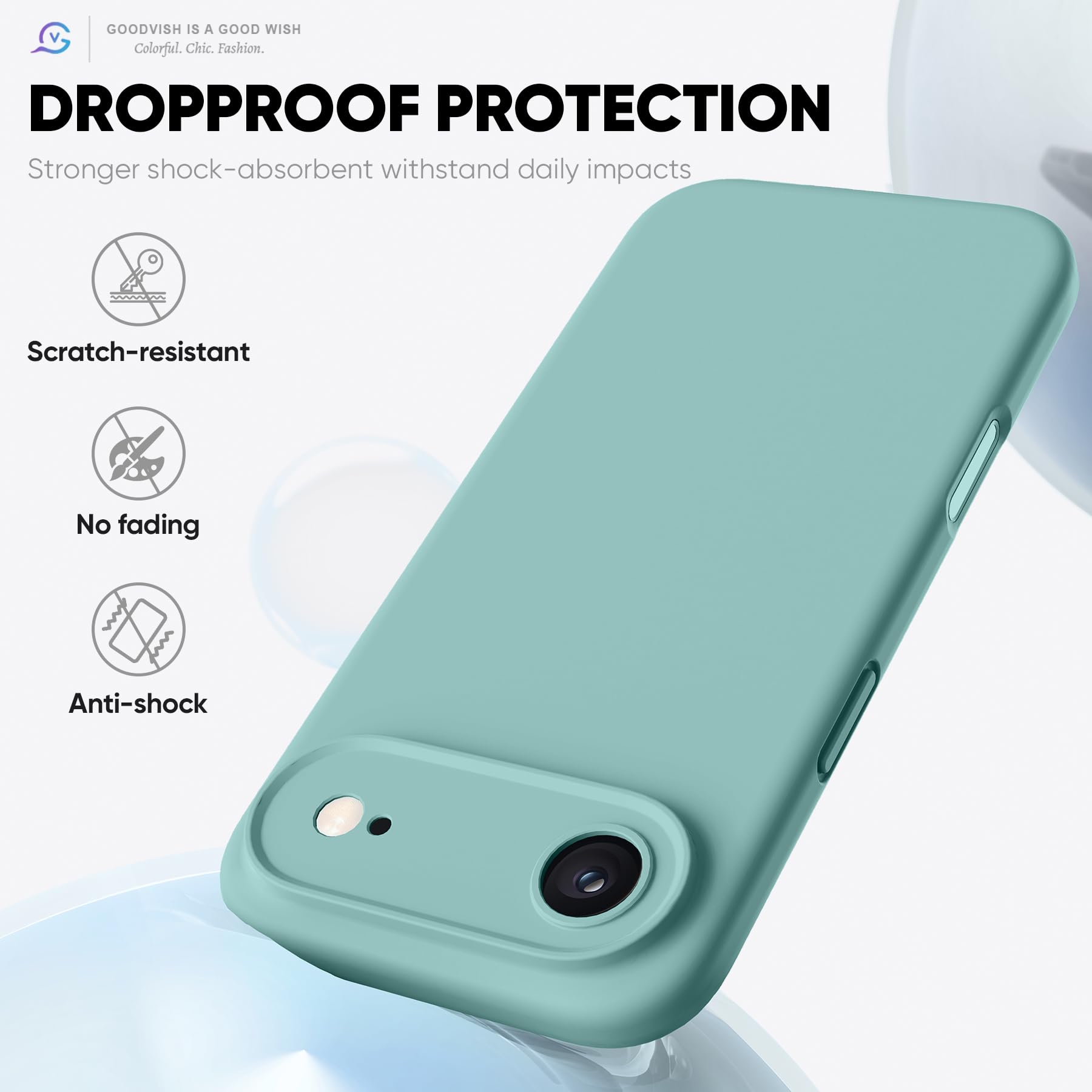 GOODVISH 3 in 1 Silicone Cover per iPhone Air 6.5", Custodia con 2x Vetro Temperato [Pulsante Controllo Fotocamera] 360° Protezione Anticaduta Case per Cellulare Antiurto Resistente, Teal