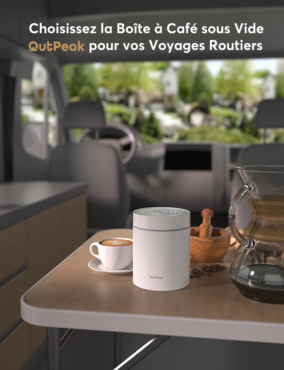OUTPEAK Neo Latest Kilo – Boîte à café sous vide automatique, capacité de 1,5 L pour 500 g de grains de café, fonctionnement à un bouton, récipient de stockage de café en acier inoxydable avec