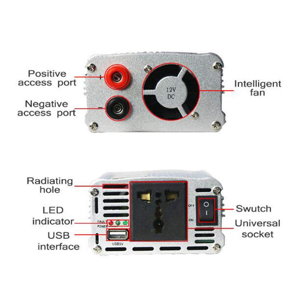 Przetwornica napięcia 1000 W (szczytowa 2000 W), 12 V/24 V na 110 V/230 V, z portami USB, gniazda zapalniczki samochodowej, 24 V to110 V