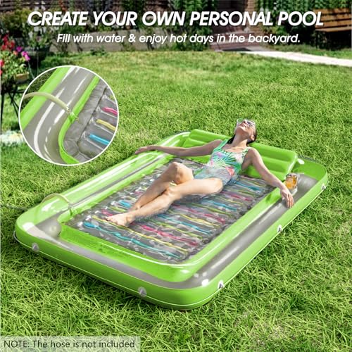 Image of Inflatable Tanning Pool Lounger Float - Jasonwell 4 in 1 Sun Tan Tub Sunbathing Pool Lounge Raft Floatie Toys Water Filled Tanning Bed Mat Pad for Adult Blow Up Kiddie Pools Kids Ball Pit (LG,XL)