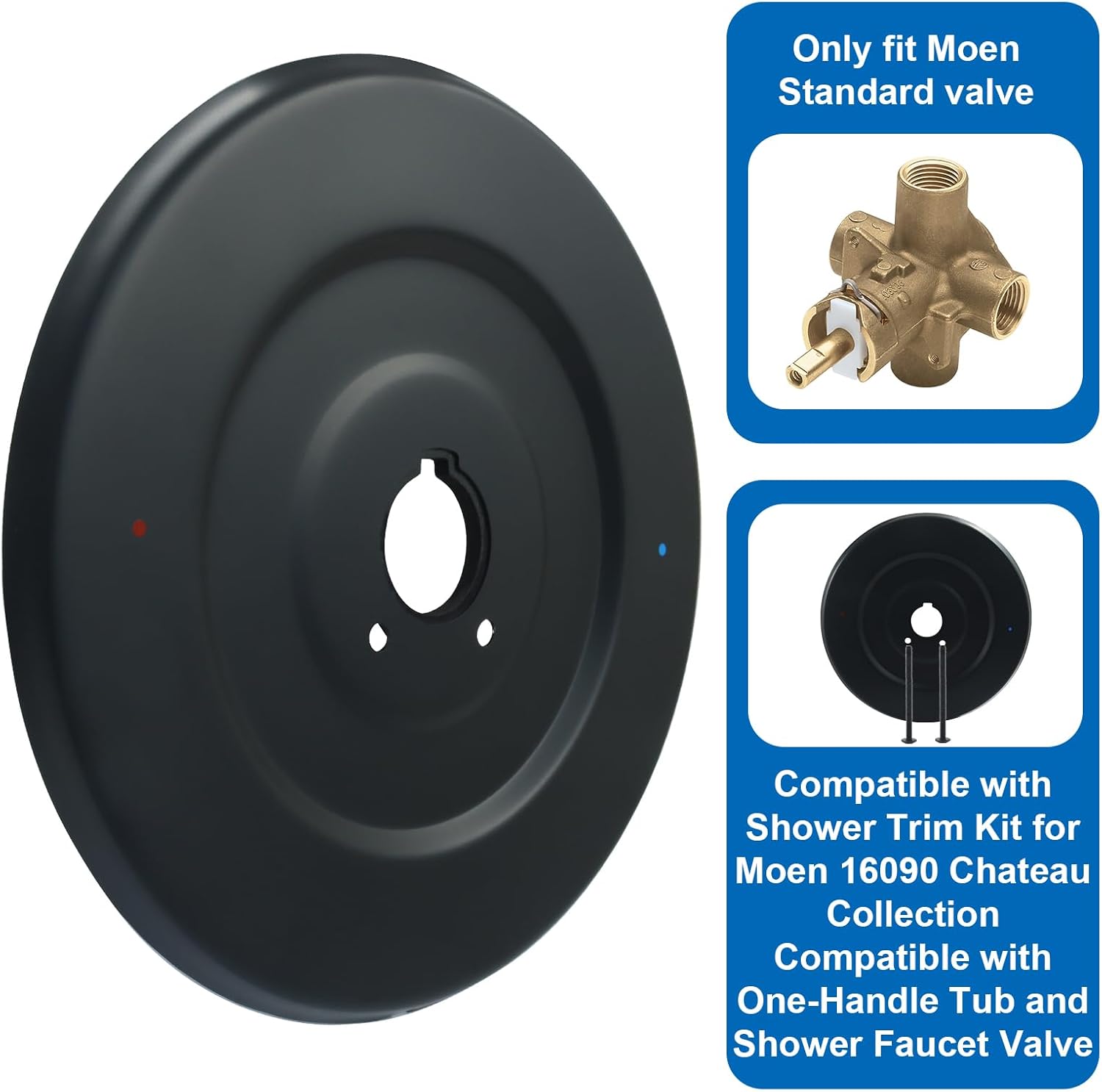 Replacement Escutcheon Plate, Compatible Moen 16090 One-Handle Tub and Shower Faucets, Shower Trim Kit for Bathroom Renovation(Matte Black)