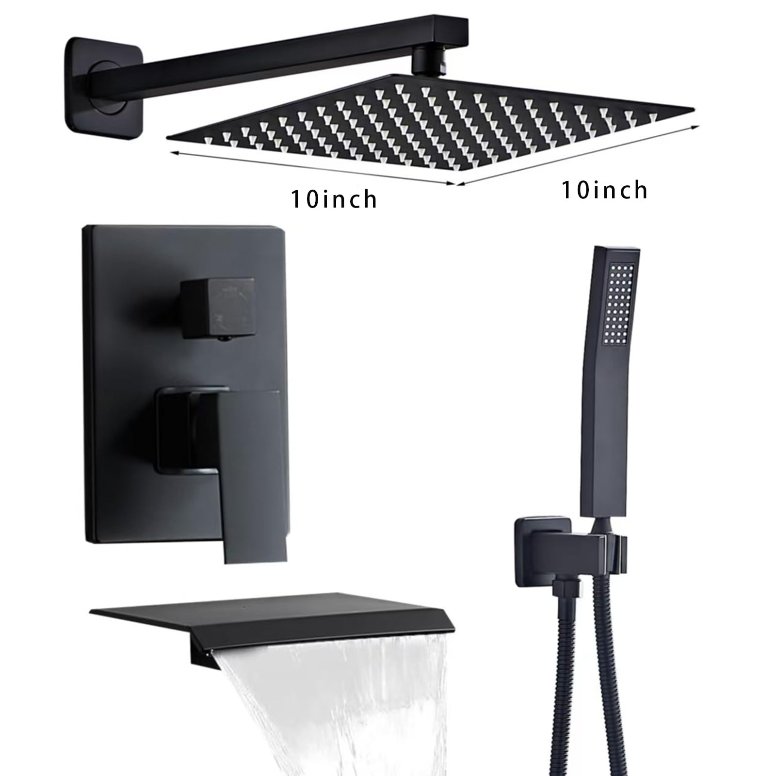 Matte Black Shower Faucet Set - Rainfall Shower -2