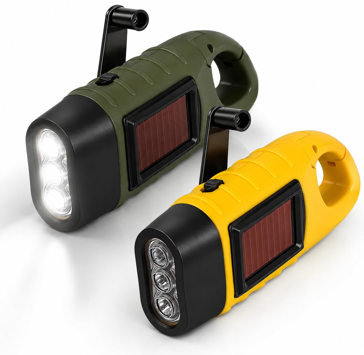 CVMGO 2PCS Wind Up LED Camping Torch Solar Hand Crank Flashlight Carabiner