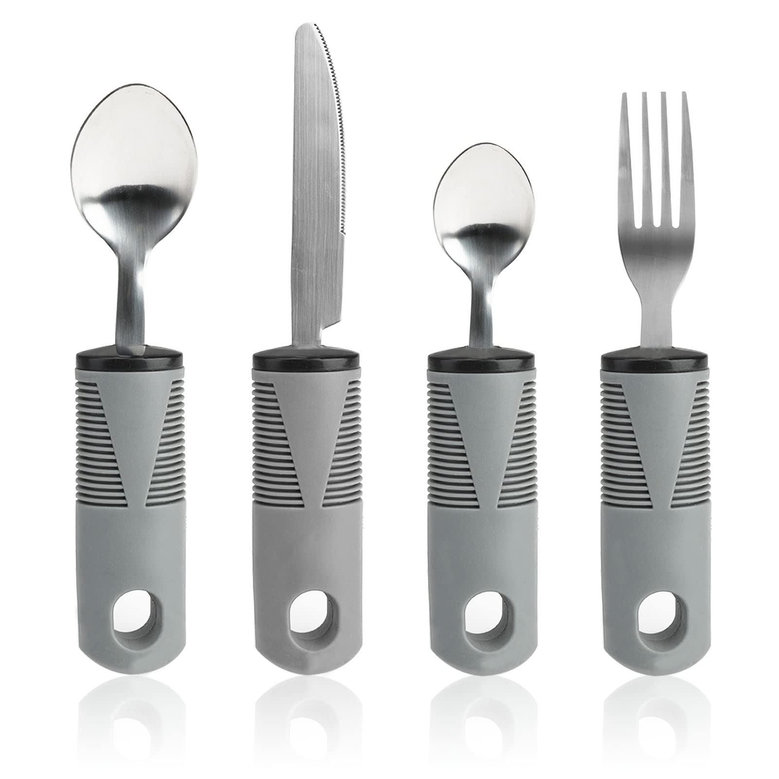 Beehug 4 Pieces Easy Grip Cutlery Set, Protable Ergonomic Eating Aids for Disabled Adults & Elderly, Comfortable Handles & Durable Design, Enhance Independence & Mealtime Experience in The Kitchen