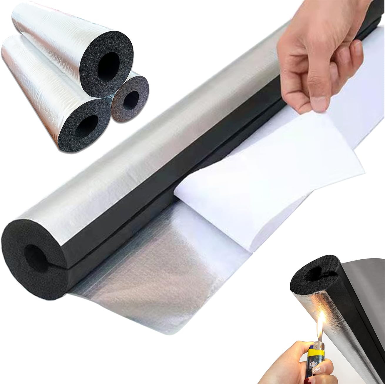 Tubo de Espuma, Fundas de Aislamiento Térmico para Tuberías Exteriores, Coquilla Aislante de Papel de Aluminio Autoadhesivo, Tubo Aislante de Espuma Aire Acondicionado (ID)219mm x (T)15mm x (L)0.95m