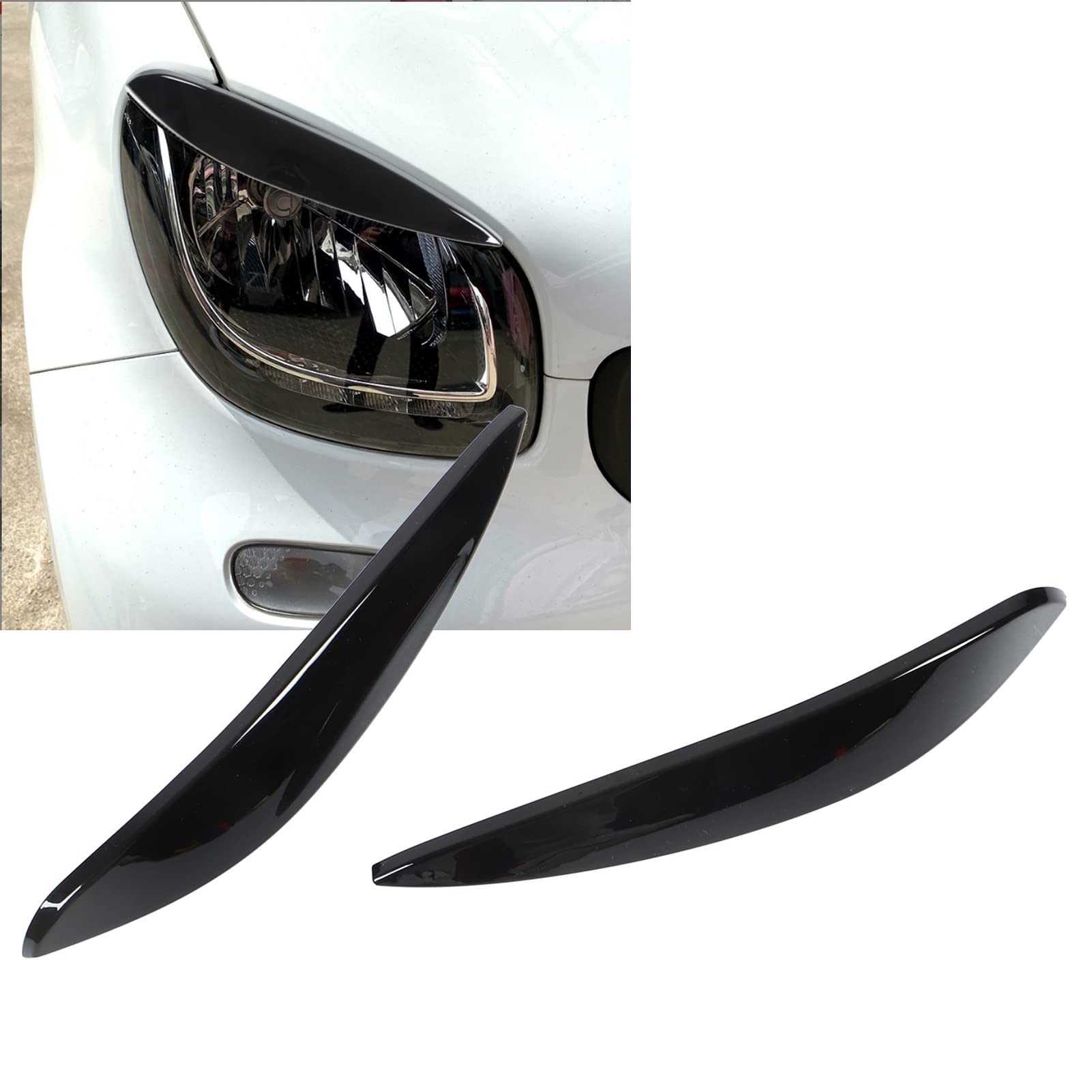 2 Pezzi Sopracciglio Faro, Sostituzione Sinistra Destra ABS per Smart 453 Fortwo Forfour 2015‑2020(Nero lucido)