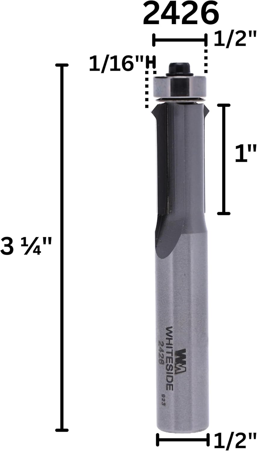 Whiteside Router Bits 2426 Flush Trim V-Groove Bit with 1/2-Inch Cutting Diameter and 1-Inch Cutting Length
