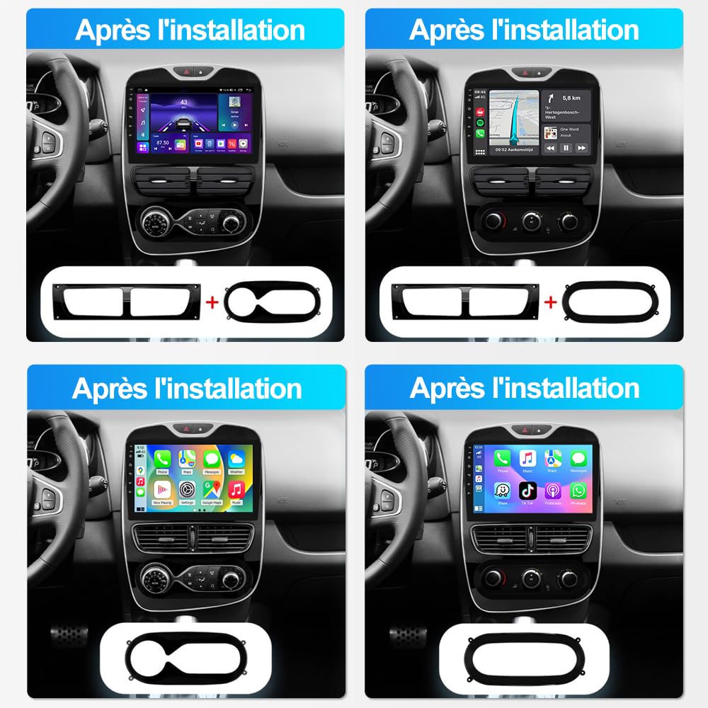Autoradio Android 15 pour Renault Clio MK4 2012–2018-10,1" écran Tactile, 8-Core, 4+64 Go, Carplay sans Fil Android Auto, Dab+, Bluetooth, GPS, WiFi, Compatible avec SWC