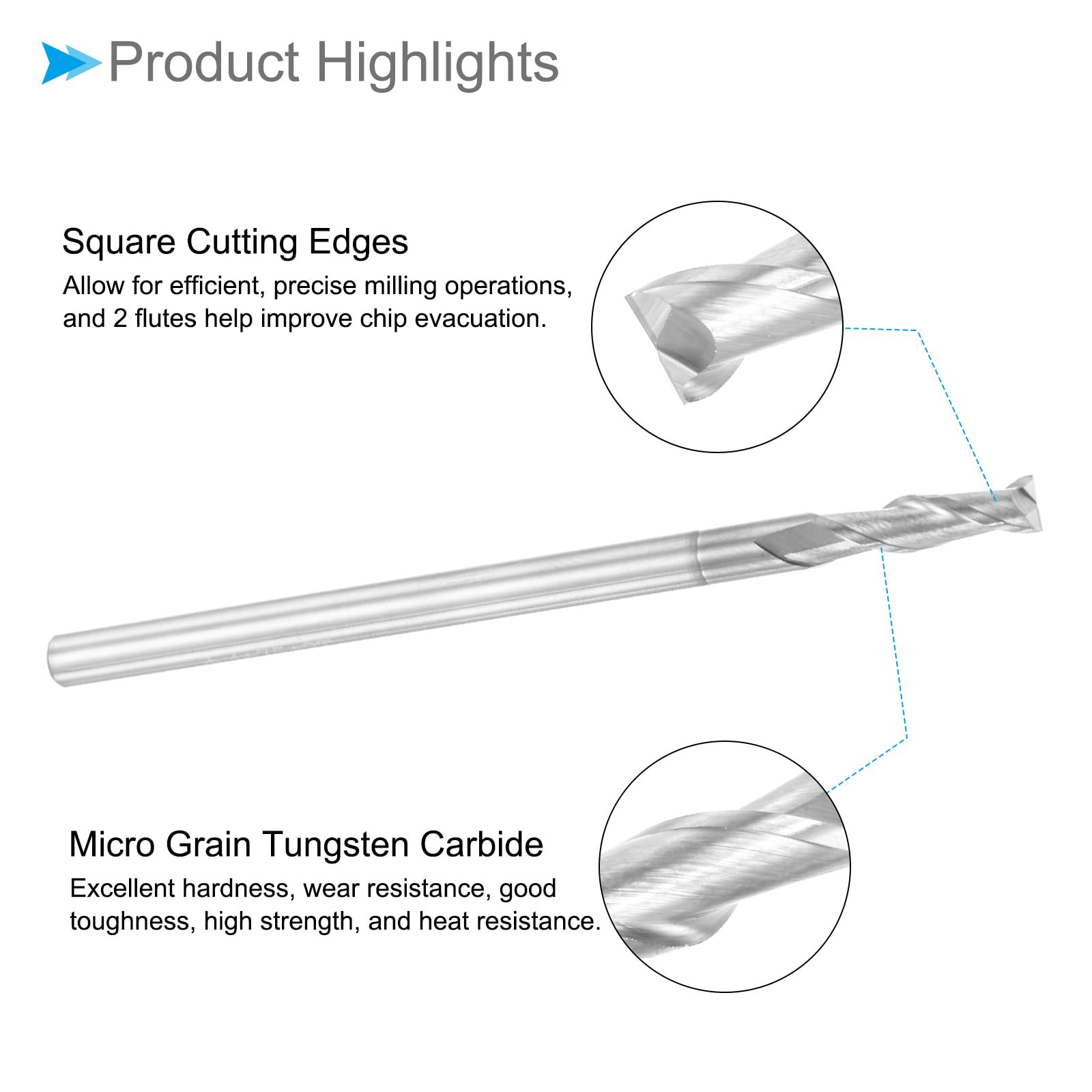 Fraise à Bout Carré, 4mm x 15mm de Coupe, Queue de 4mm, Carbure de Tungstène Micro-Grain M30, 2 Flûtes pour Fraiseuse CNC