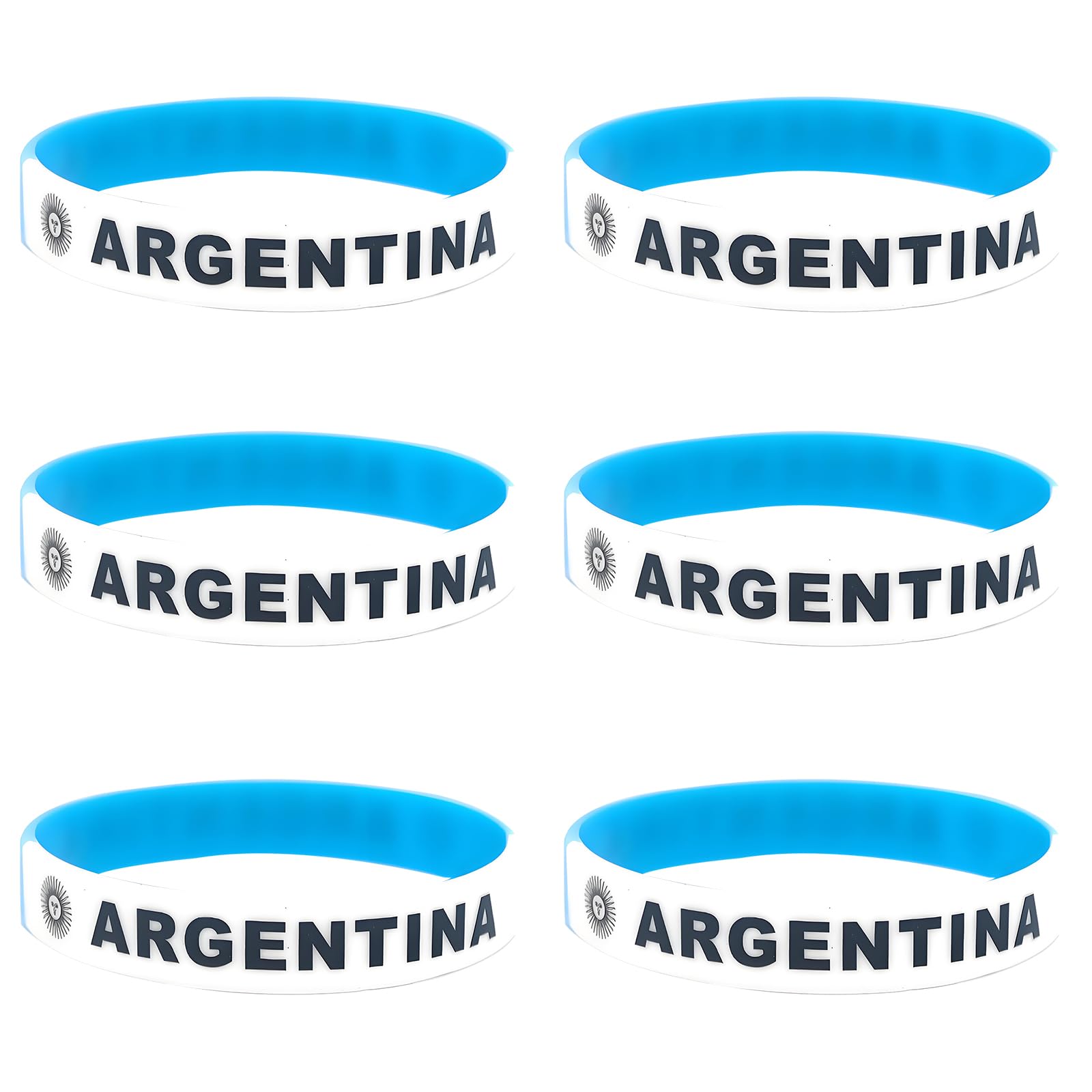 Lot de 6 Bracelets Silicone Drapeau Argentine | Accessoires Supporters Football | Fan Sportifestif | Unisexe Enfants Adultes | Anti-Transpiration Résistant