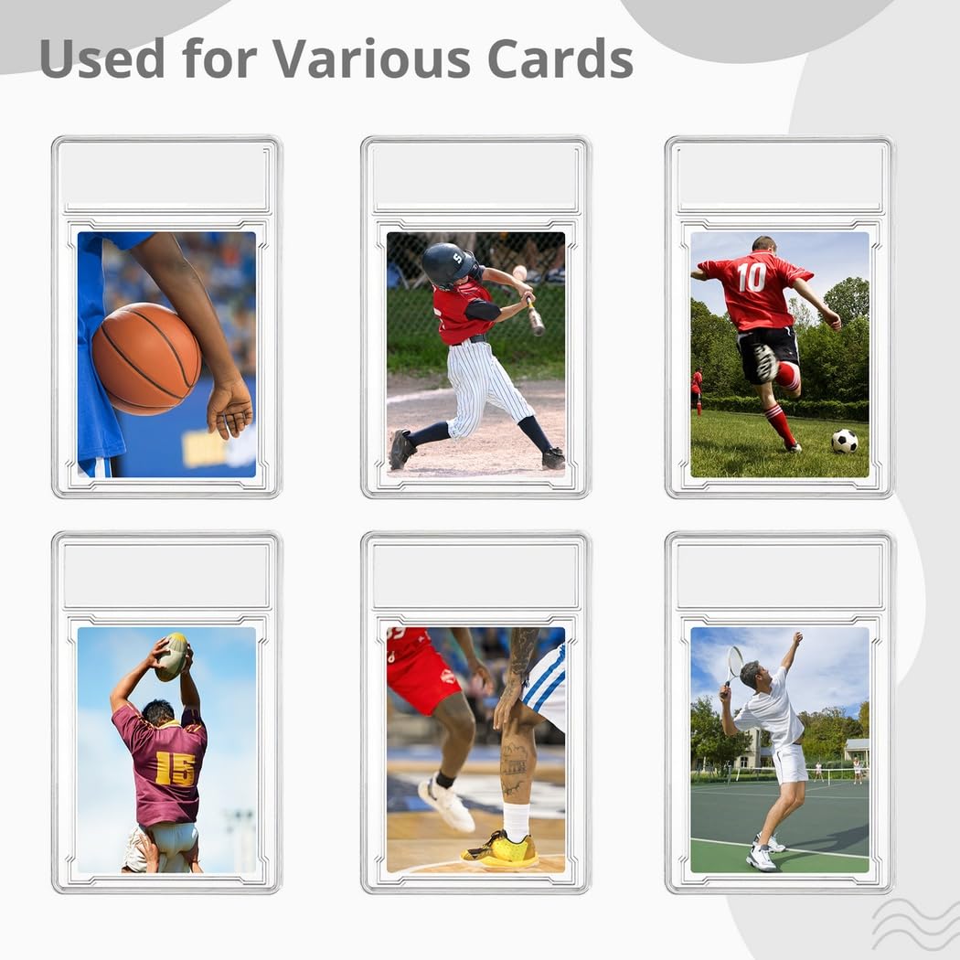 Confezione da 12 protezioni per carte in acrilico trasparente, scatola rigida per carte collezionabili con sezione etichette, perfette per sport, anime, carte stelle, 12 x 7,6 cm