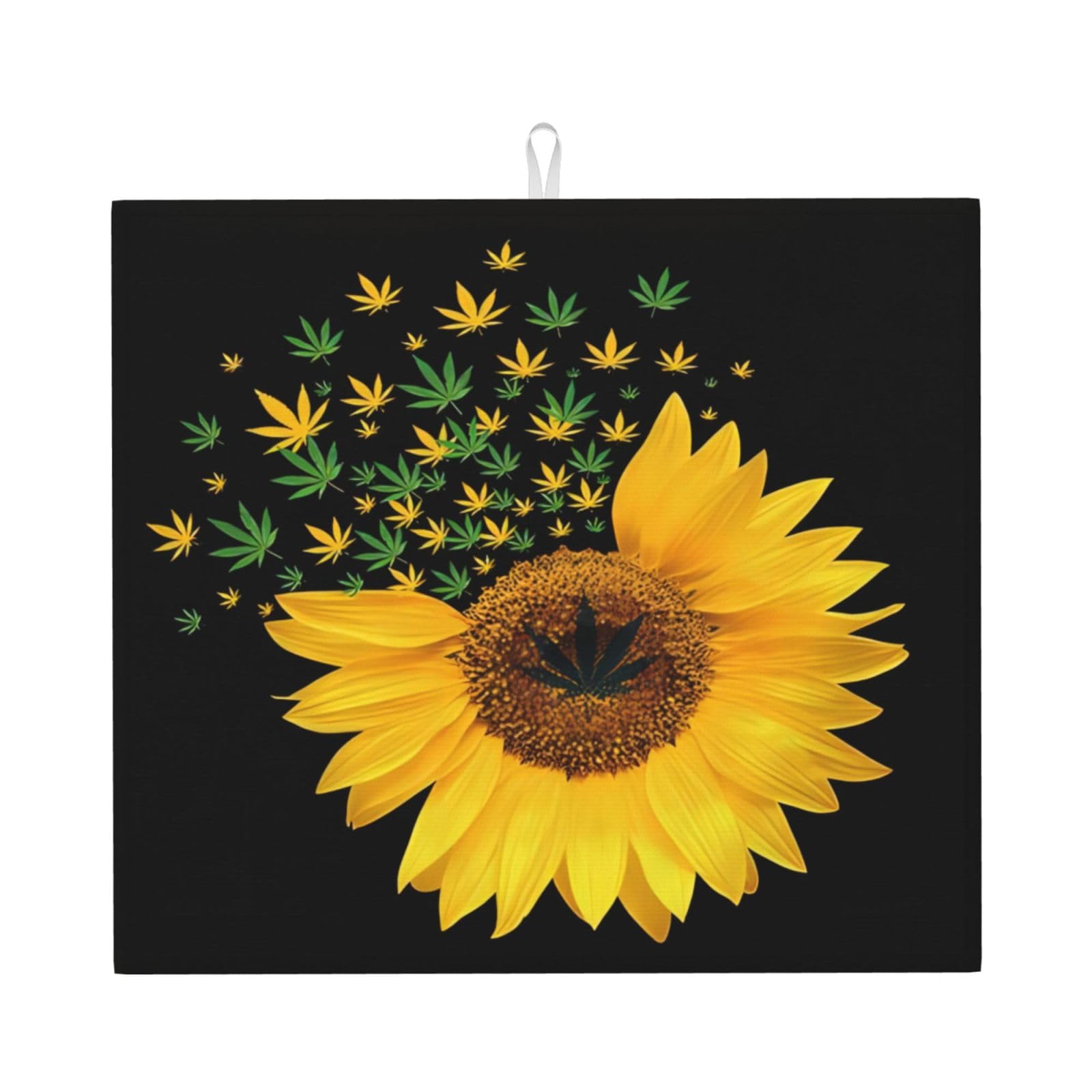 WHJSHOP Weed with Sunflower Prints Kitchen Drying Mat – Absorbent Dish Throw for Countertops, Quick-Dry Non-Slip Layer with Colorful Prints, Ideal Housewarming Gift