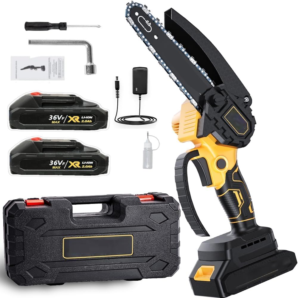 YAGVIZ Mini Chainsaw Cordless 6 Inch Cutting Area Wide Heavy Duty Battery Powered Hand Saw gardens farms pastures Wood Working Tool Like Logging Cutting Pruning with Multicolor