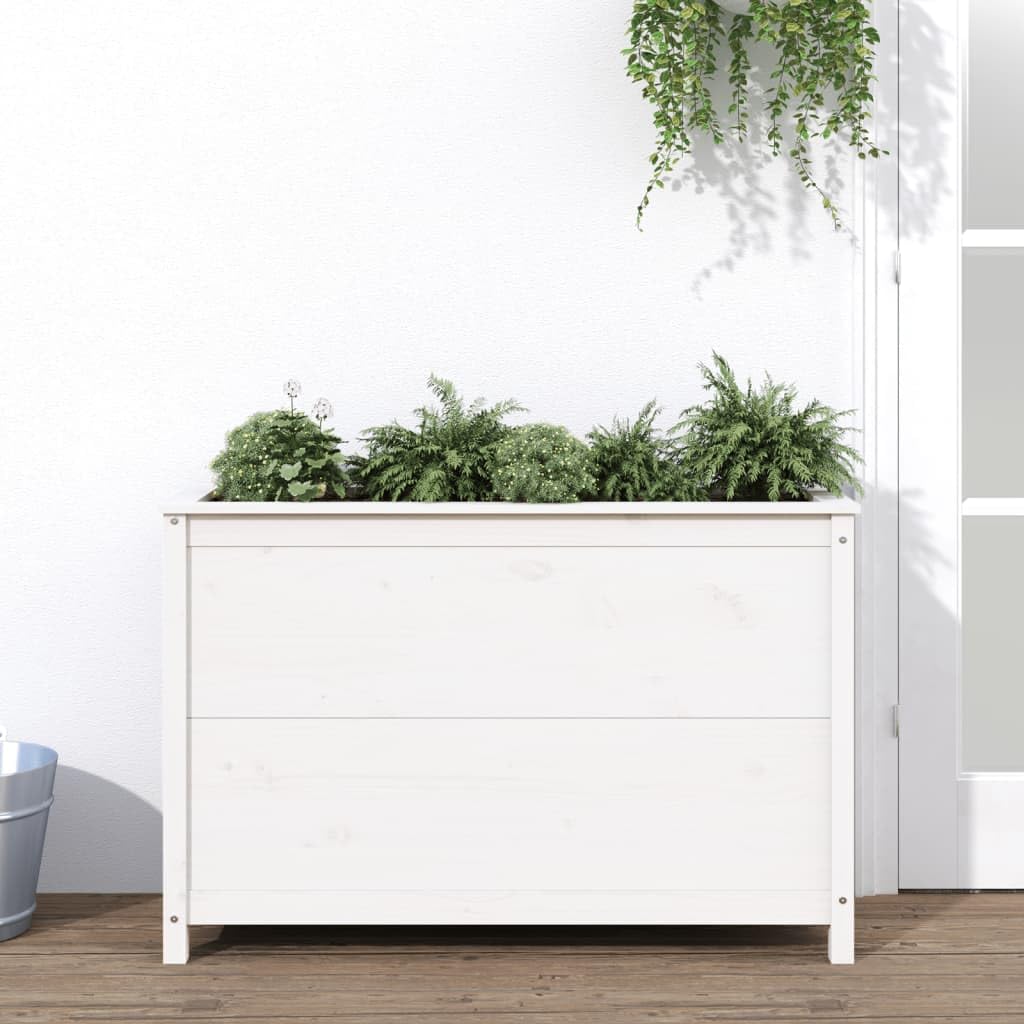 vidaXL Hochbeet, Holz Hochbeet für Garten Terrasse Balkon, Blumenkasten Pflanzbeet für Gemüse Kräuter Blumen, Gemüsebeet Kräuterbeet, Weiß Massivholz Kiefer