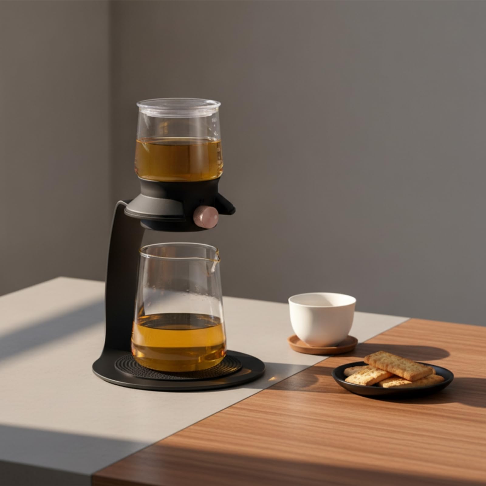 Teiera con Filtro in Acciaio Borosilicato Infusore a Goccia con Supporto Facile da Pulire Infusore in Vetro per Appassionati di Tisane, Array, Bianco, Arco