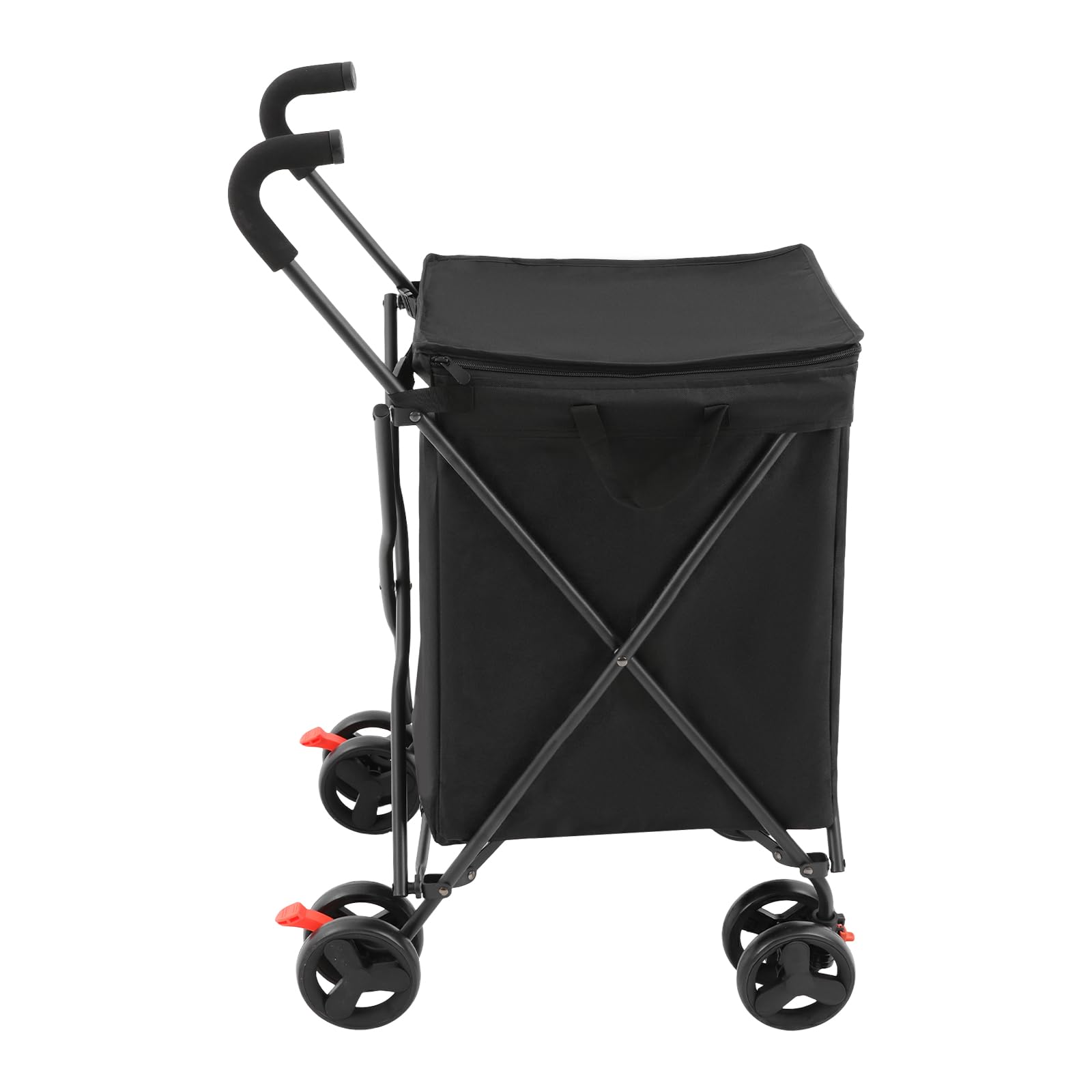 Einkaufstrolley Einkaufswagen Klappbar 70kg Kapazität, Faltbarer Einkaufsroller Handwagen Multifunktional Shoppingtrolley für Wäsche Einkaufen Camping Lebensmittel (Schwarz)