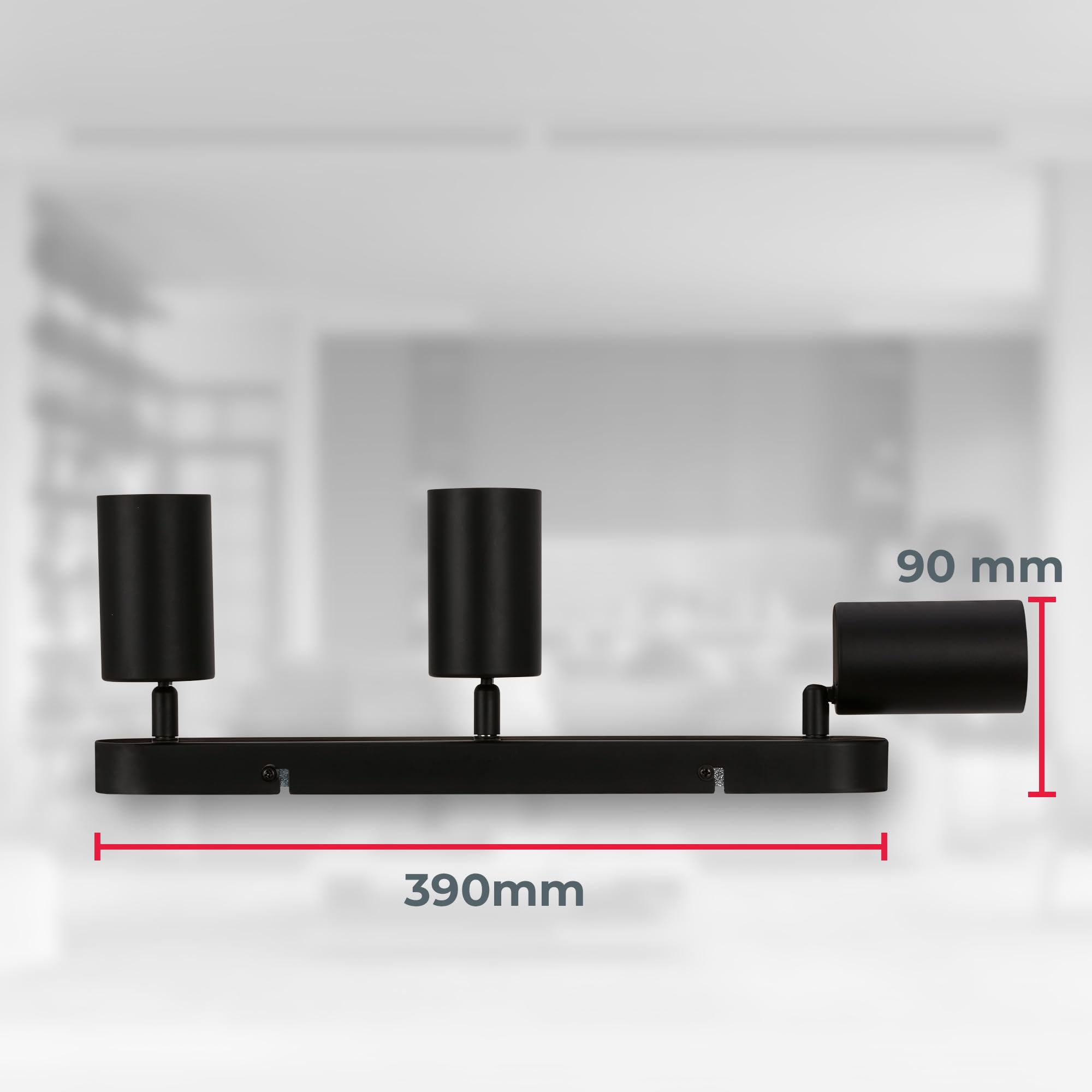 B.K.Licht - Lámpara de techo 3 luces, Metal Negro, GU10 máx 3x9W, 60x90x390mm, Sin Bombillas, IP20, Diseño Industrial, Iluminación Interior Ajustable
