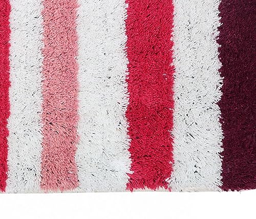 Image of THE HOME TALK Cotton Bathmats | Water Absorbent Runners | Regular Striped Rugs | Floor Mats for Kitchen, Bathroom & Sink | Ultra Soft Mats | Non-Slip Store (Dark Pink, 40x60 CM)