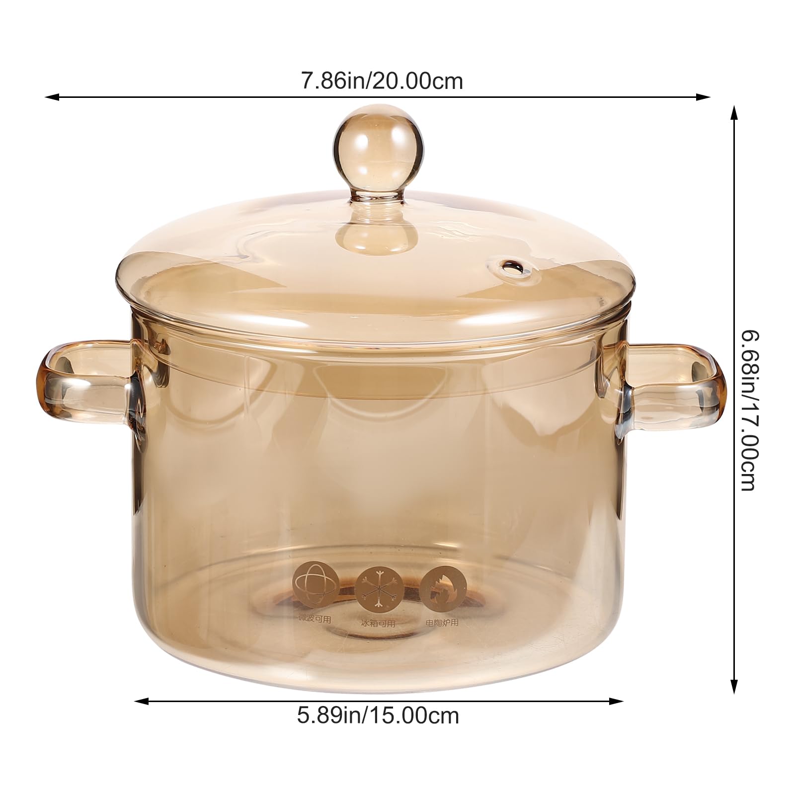 Hemoton Clear Glass Pot Cooking Pot Glass Teapot 50oz(1.5L) with Cover Dual Handles Pot, High Boron Glass Pot for Stovetop - for Pasta Noodle, Soup, Tea (Amber) Cooking Pot Glass Teapot