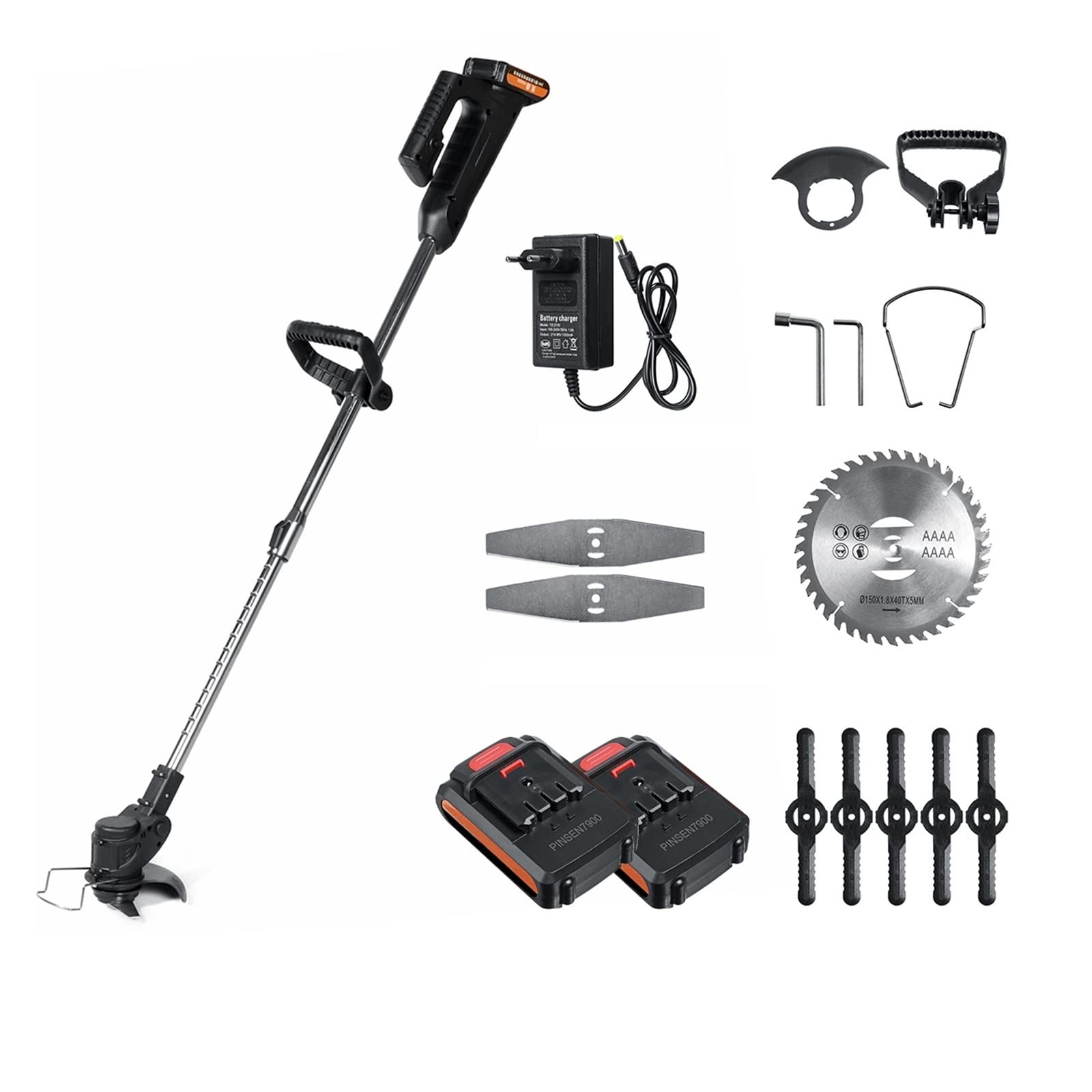 Cortacésped eléctrico inalámbrico de 1800W y 21V, cortacésped, Cepillo Malas Hierbas, Cortador Longitud Ajustable, Herramienta poda jardín,Mantenimiento eficiente del jardín(2 Battery-02)
